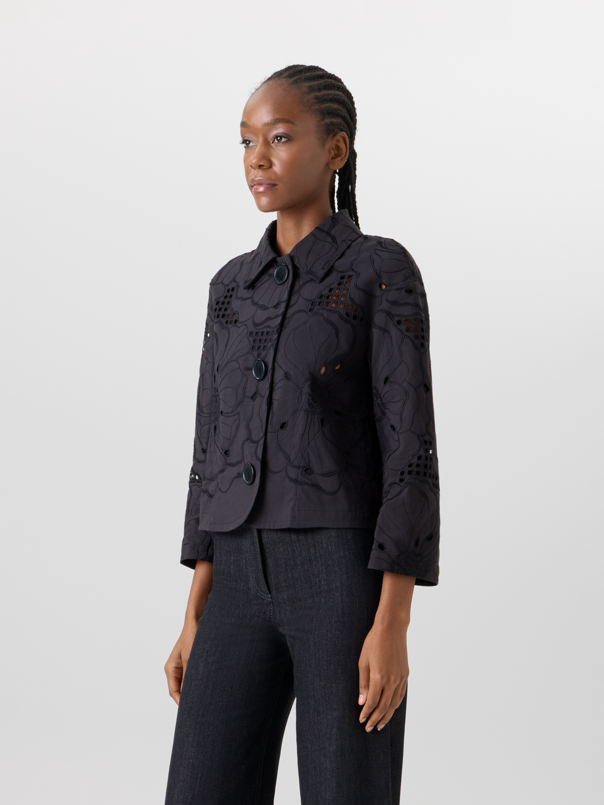 Designer Long-Sleeve Shiny Crinkle Faux-Leather Short Jacket - black #editorial