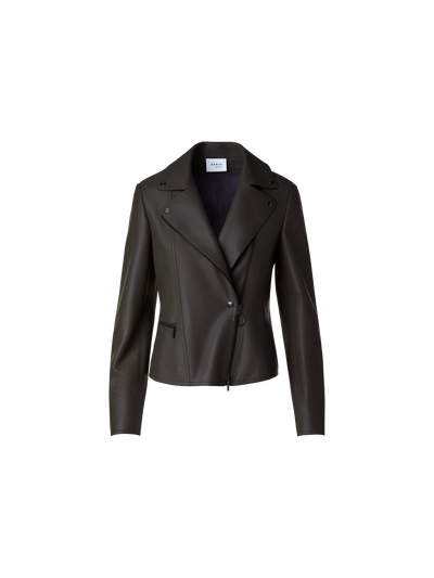 Designer Short Fitted Leather Biker Jacket - neutral - brown