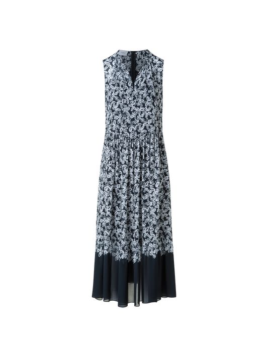 Designer Sleeveless Midi Dress with Flower Print - black - neutral - multicolor
