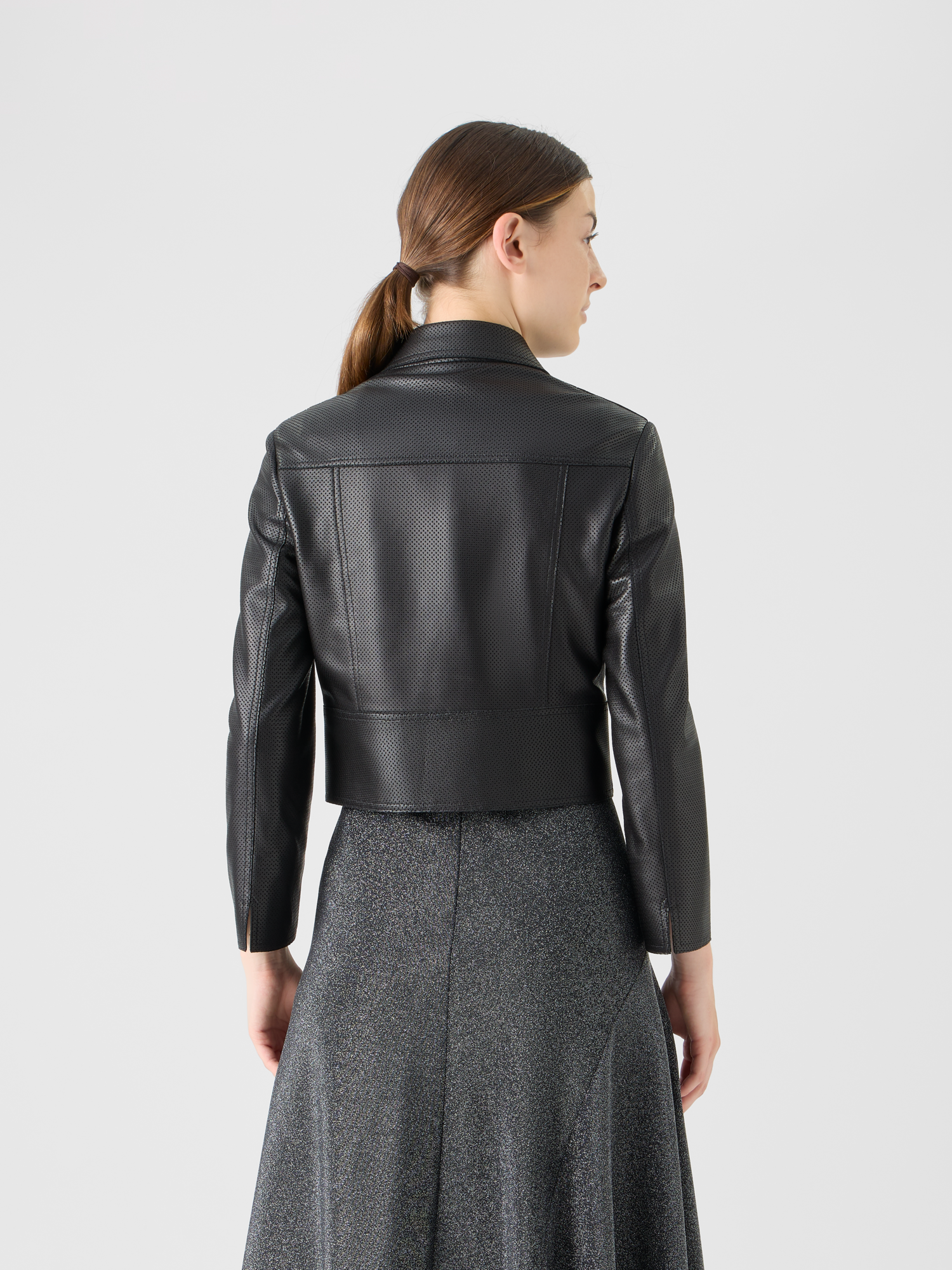 Designer Biker Jacket in Pin Dot Nappa Leather - black 