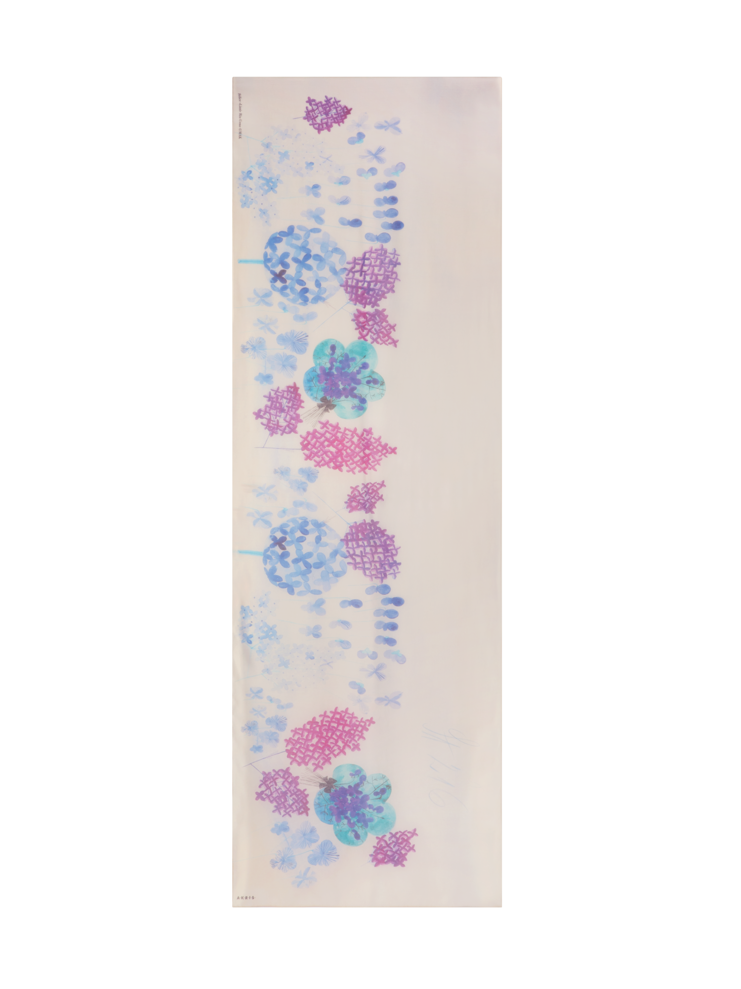 Designer Scarf in Cotton Silk with Denim Blossom Print - blue - multicolor - pink