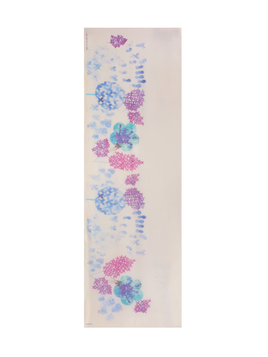 Designer Scarf in Cotton Silk with Denim Blossom Print - blue - multicolor - pink