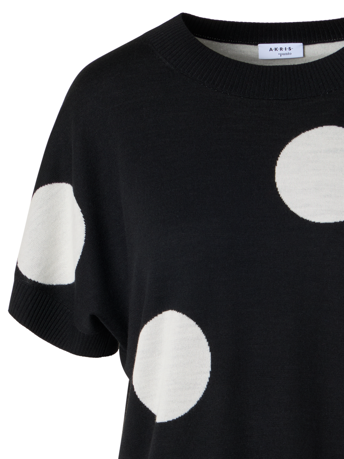 Designer Short-Sleeve Polka-Dot Knit Sweater - black