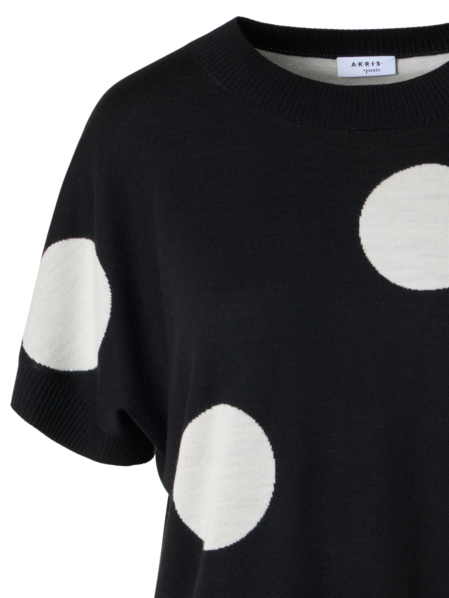 Designer Short-Sleeve Polka-Dot Knit Sweater - black