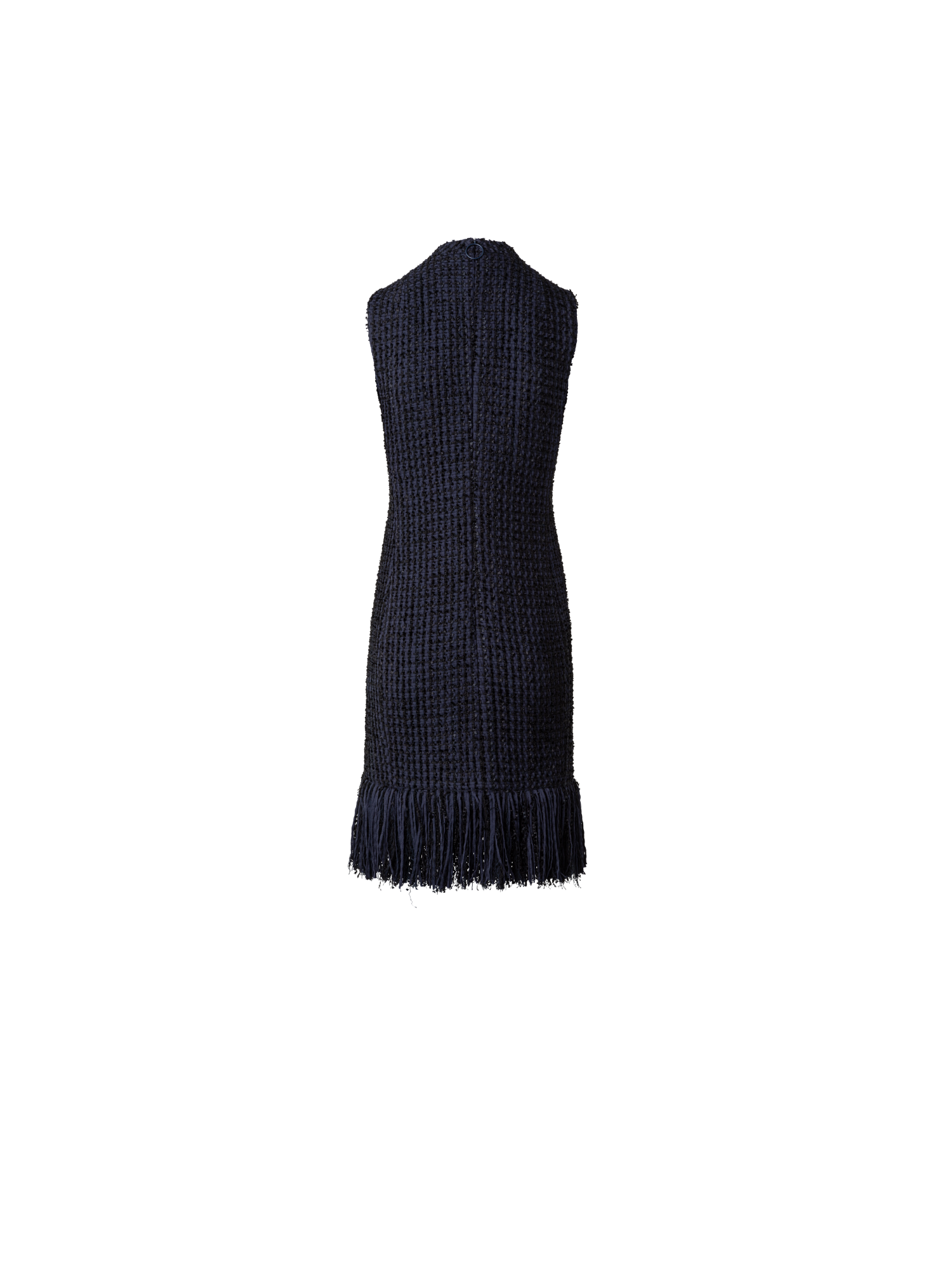 Designer Tweed Sheath Dress with Fringes - navy - blue - multicolor