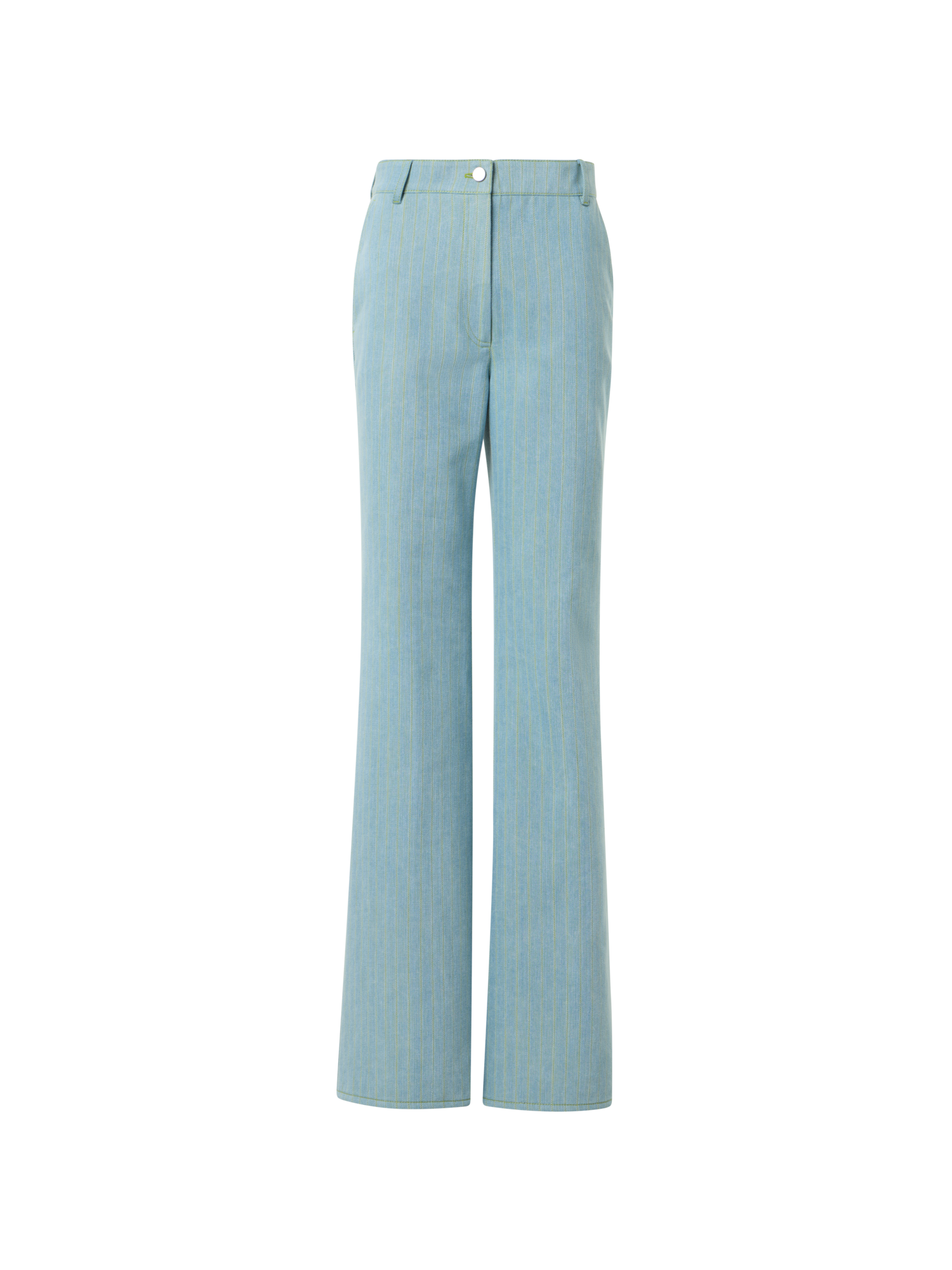Designer Celia Mid-Rise Pinstripe Bootcut Denim Pants - blue