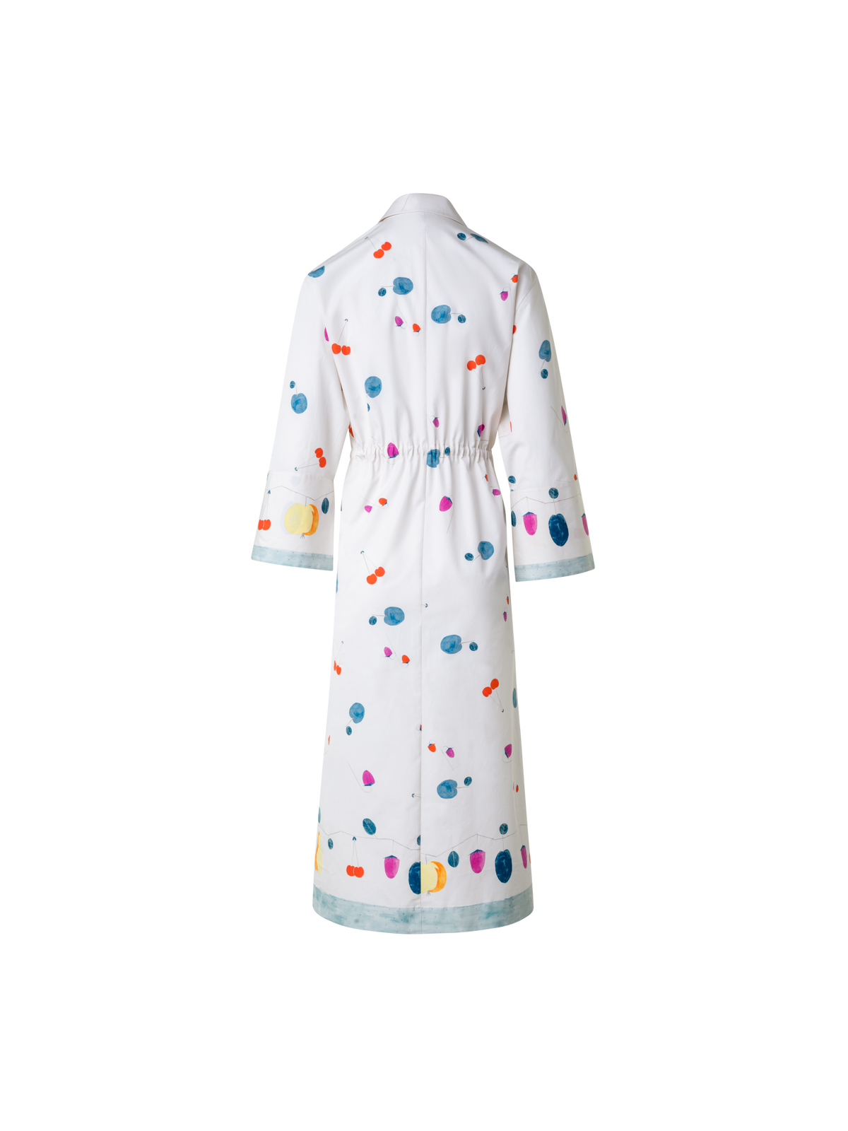Designer Cotton Midi Shirt Dress with Fruits Print - multicolor
