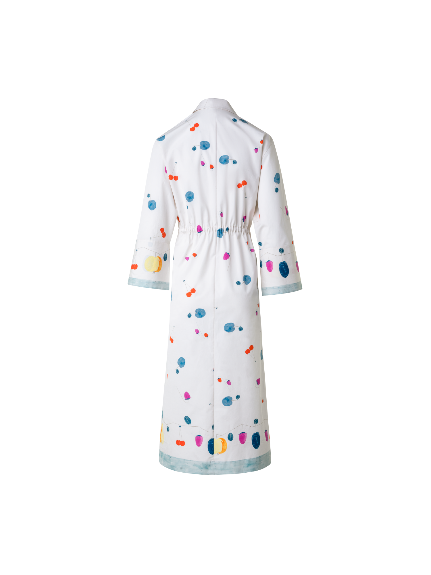 Designer Cotton Midi Shirt Dress with Fruits Print - multicolor