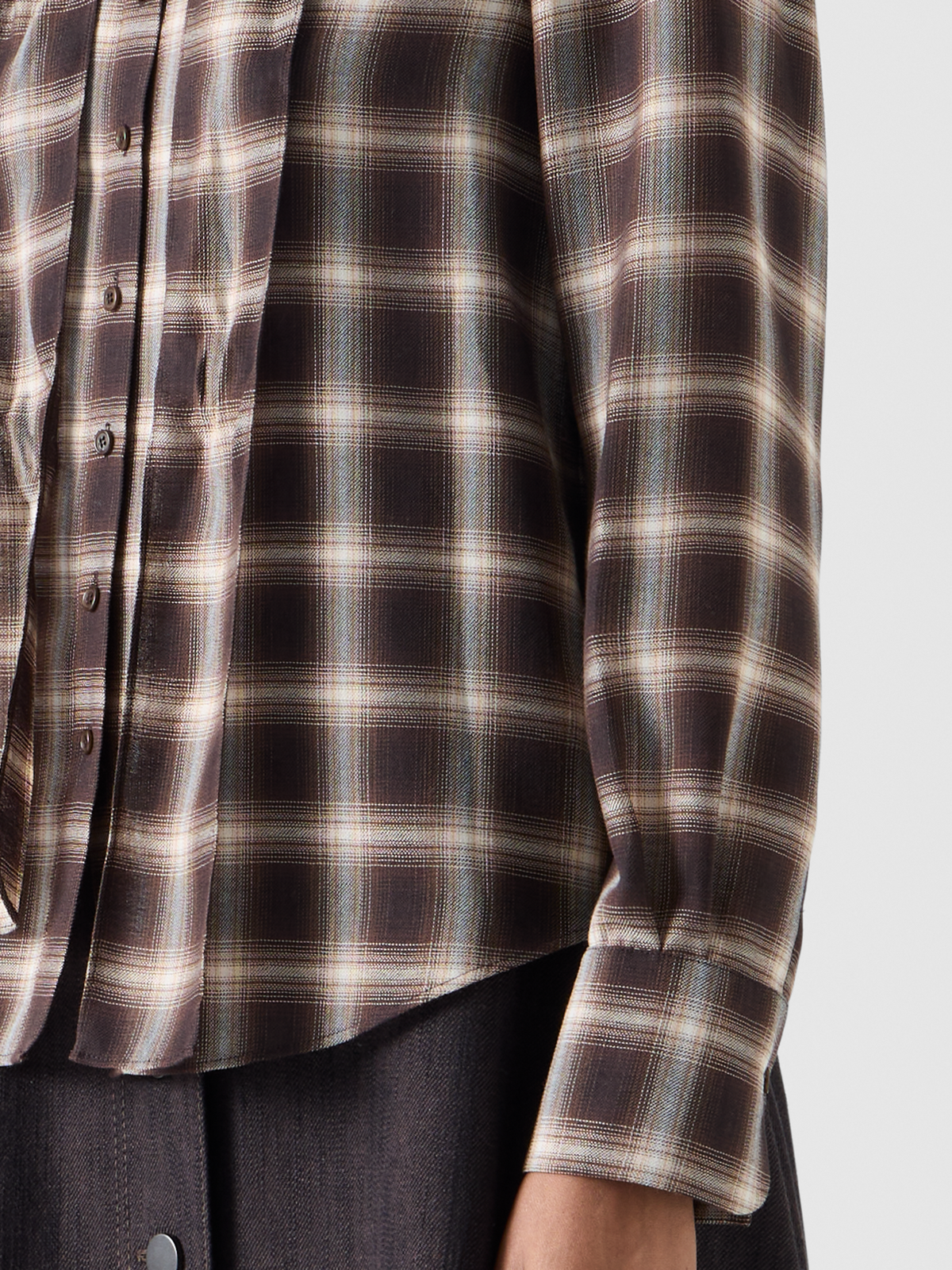 Designer Plaid Blouse in Wool Shelley with Bow Collar - brown - multicolor #editorial