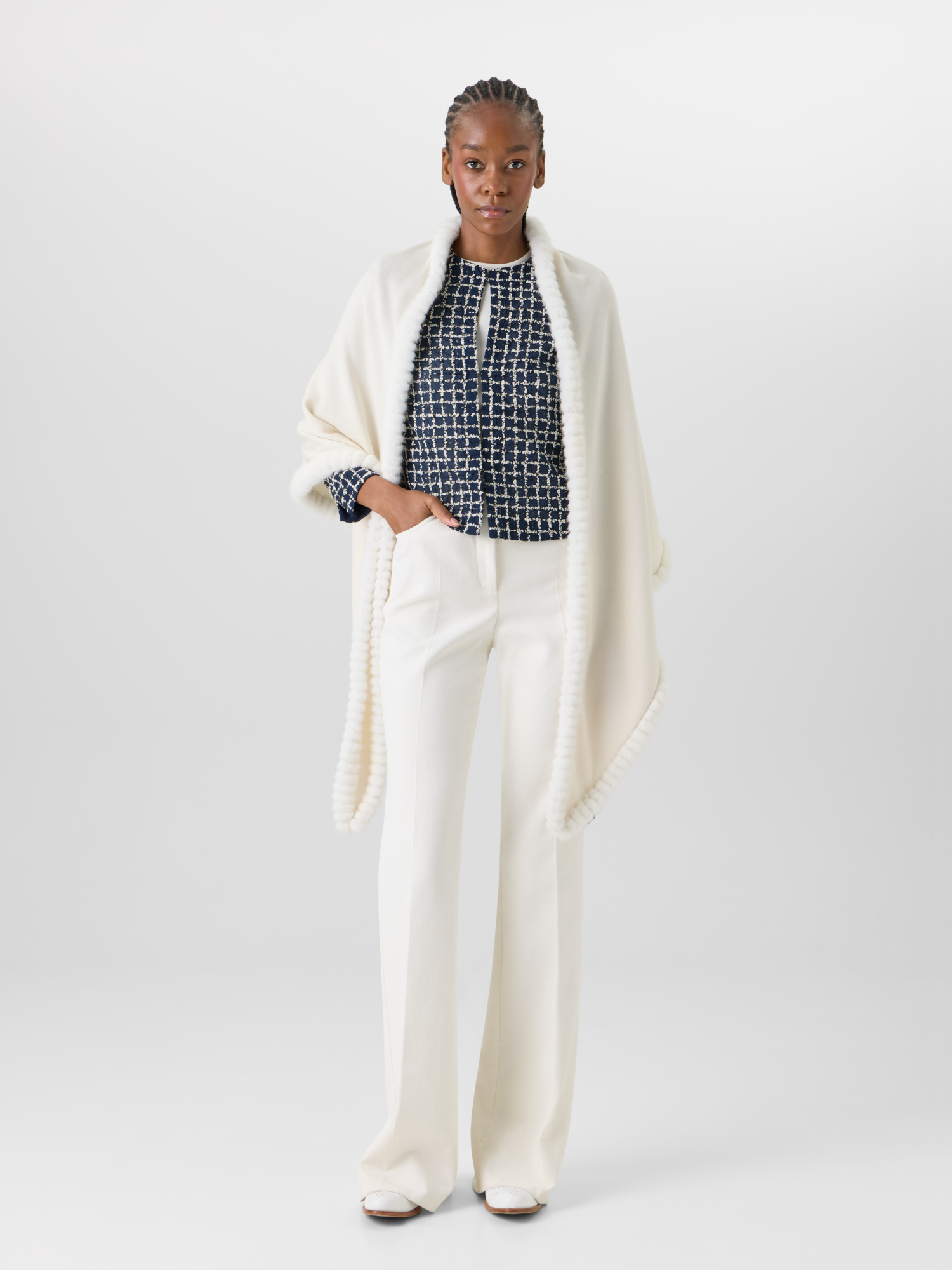 Designer Cashmere-Silk Scarf - ecru 