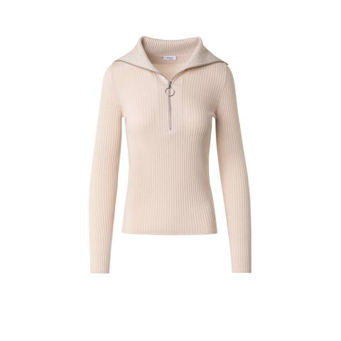 Virgin Wool Knit Sweater with Big Collar