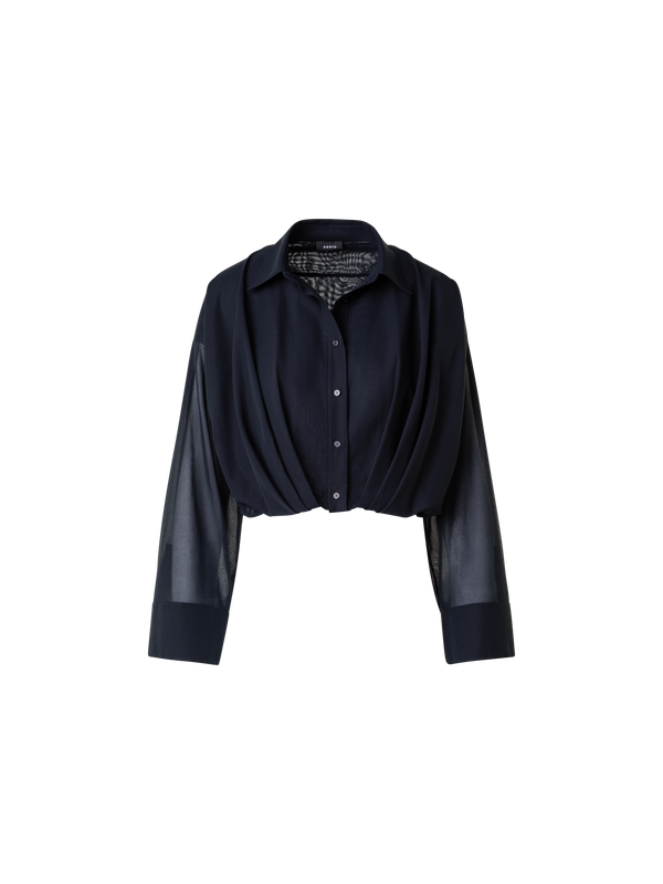 Designer Short Cotton Voile Blouse with Wide Sleeves - black