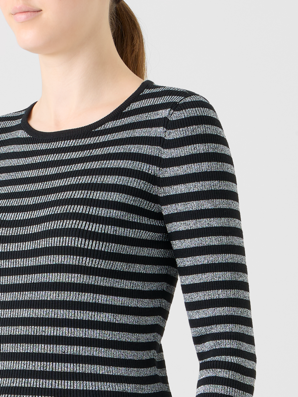 Designer Merino Wool Sweater with Metallic Shine - black - silver #editorial