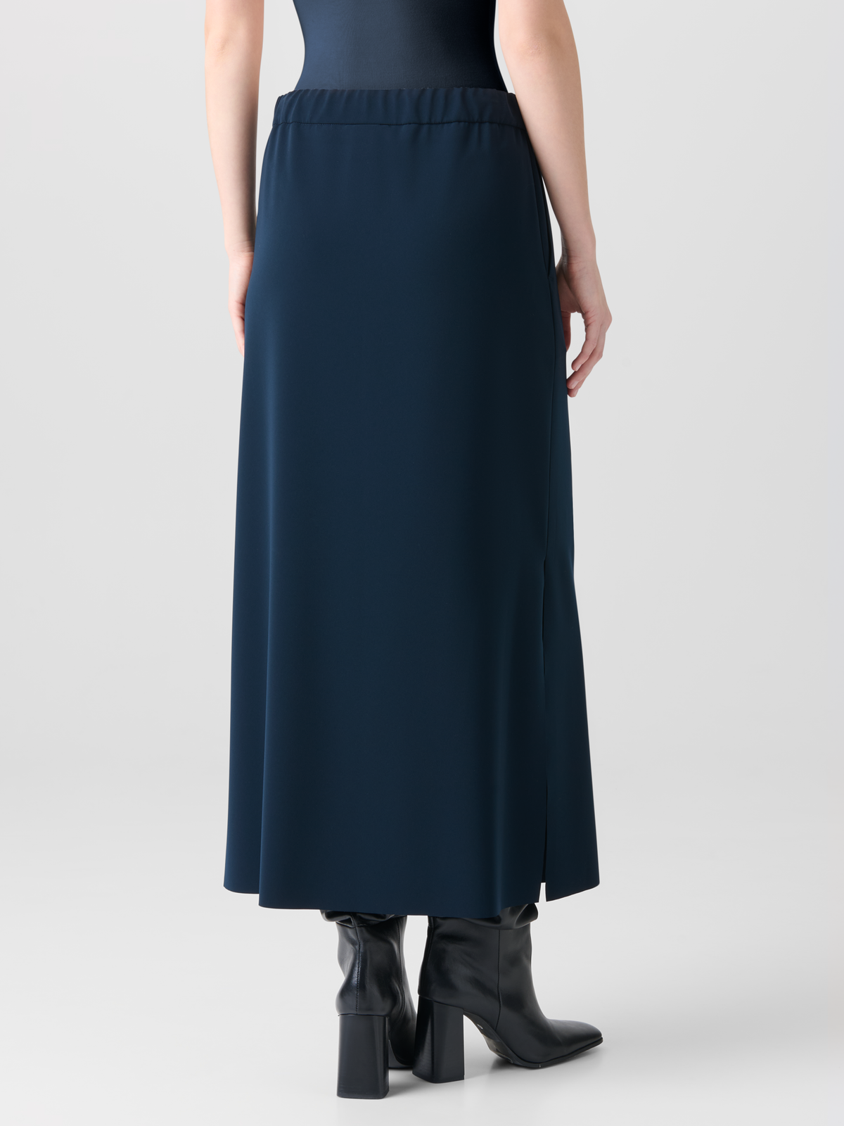 Designer Maxi Skirt in Signature Laser Cut - neutral - navy - blue #editorial