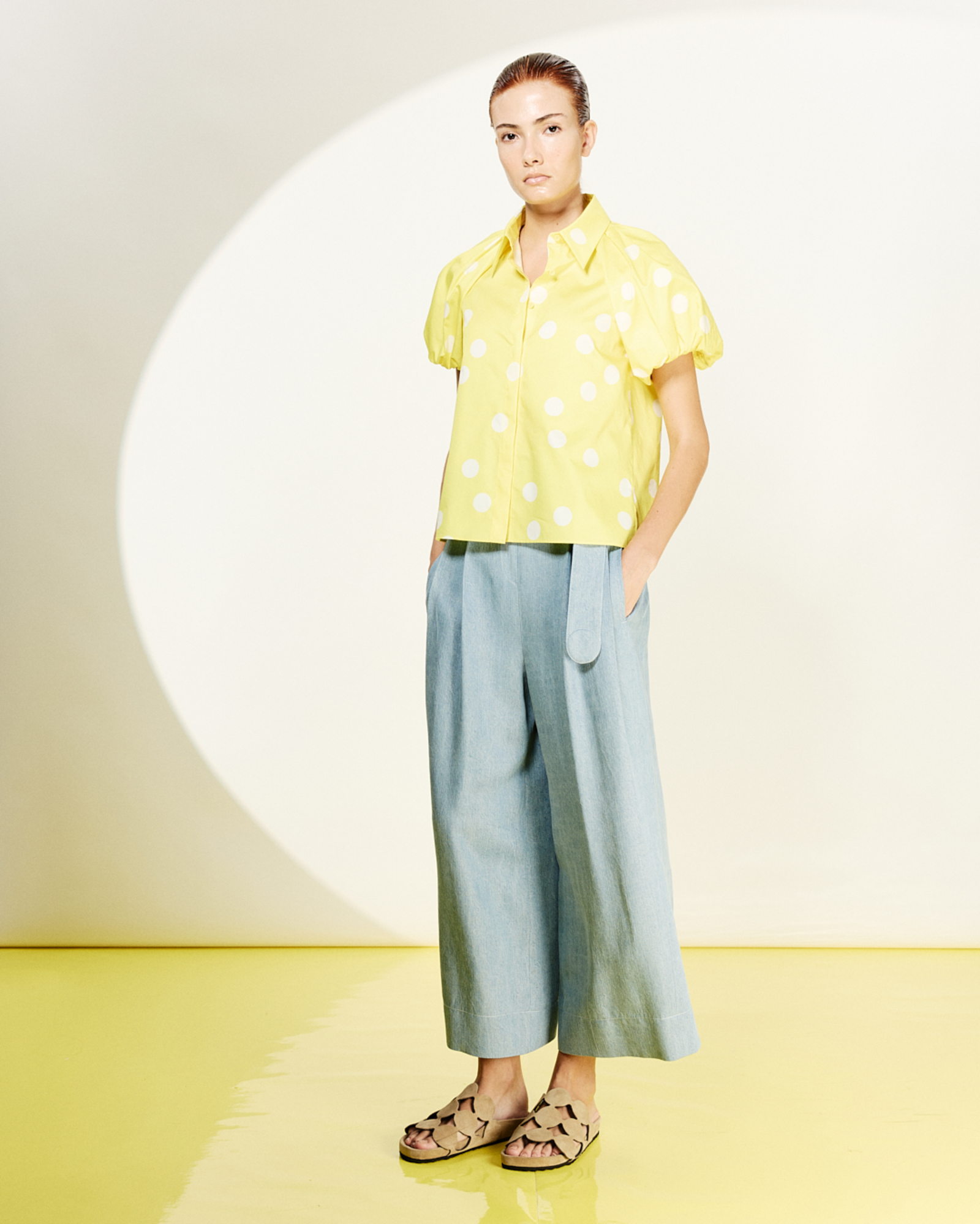 Designer Fiorella Wide Leg Pleated Culotte Denim Pants - blue 