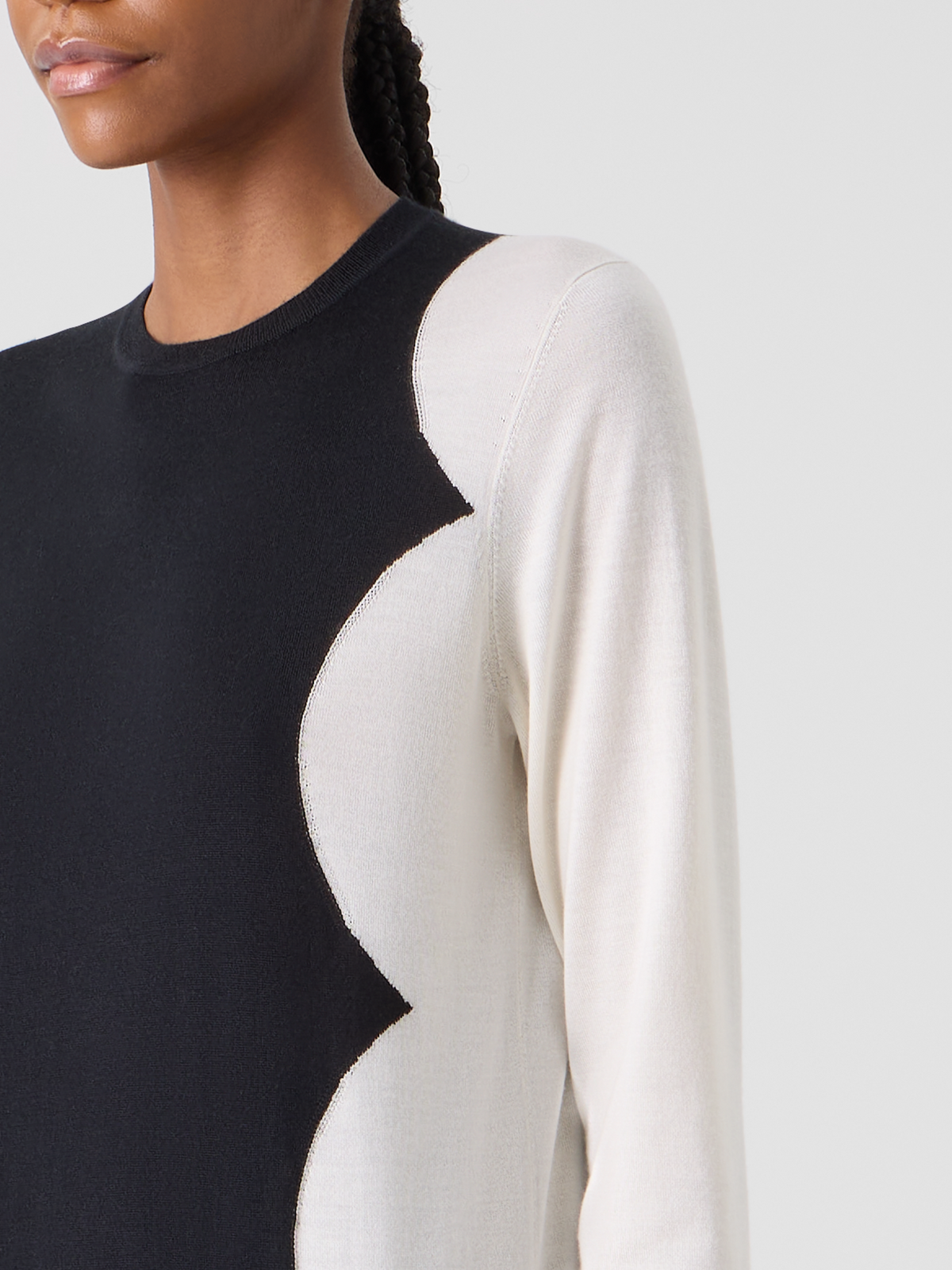 Designer Long Sleeve Cashmere Silk Cloud Intarsia Sweater - black #editorial