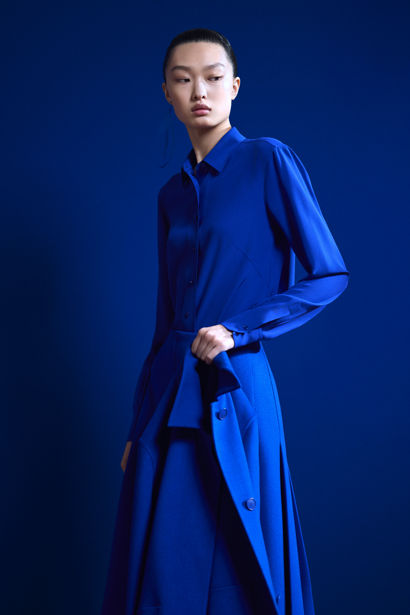 Designer Silk Crêpe Shirt Blouse - blue 