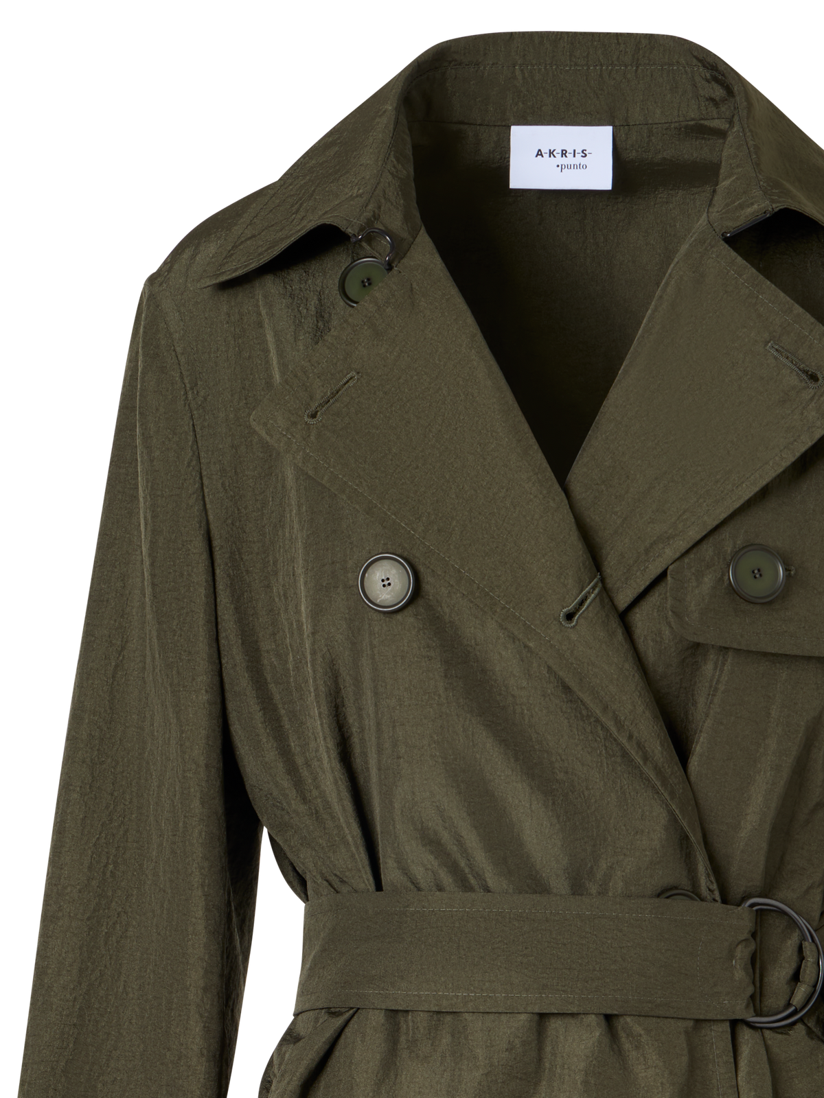Designer Long-Sleeve Crinkled Parachute-Taffeta Long Trench Coat - green