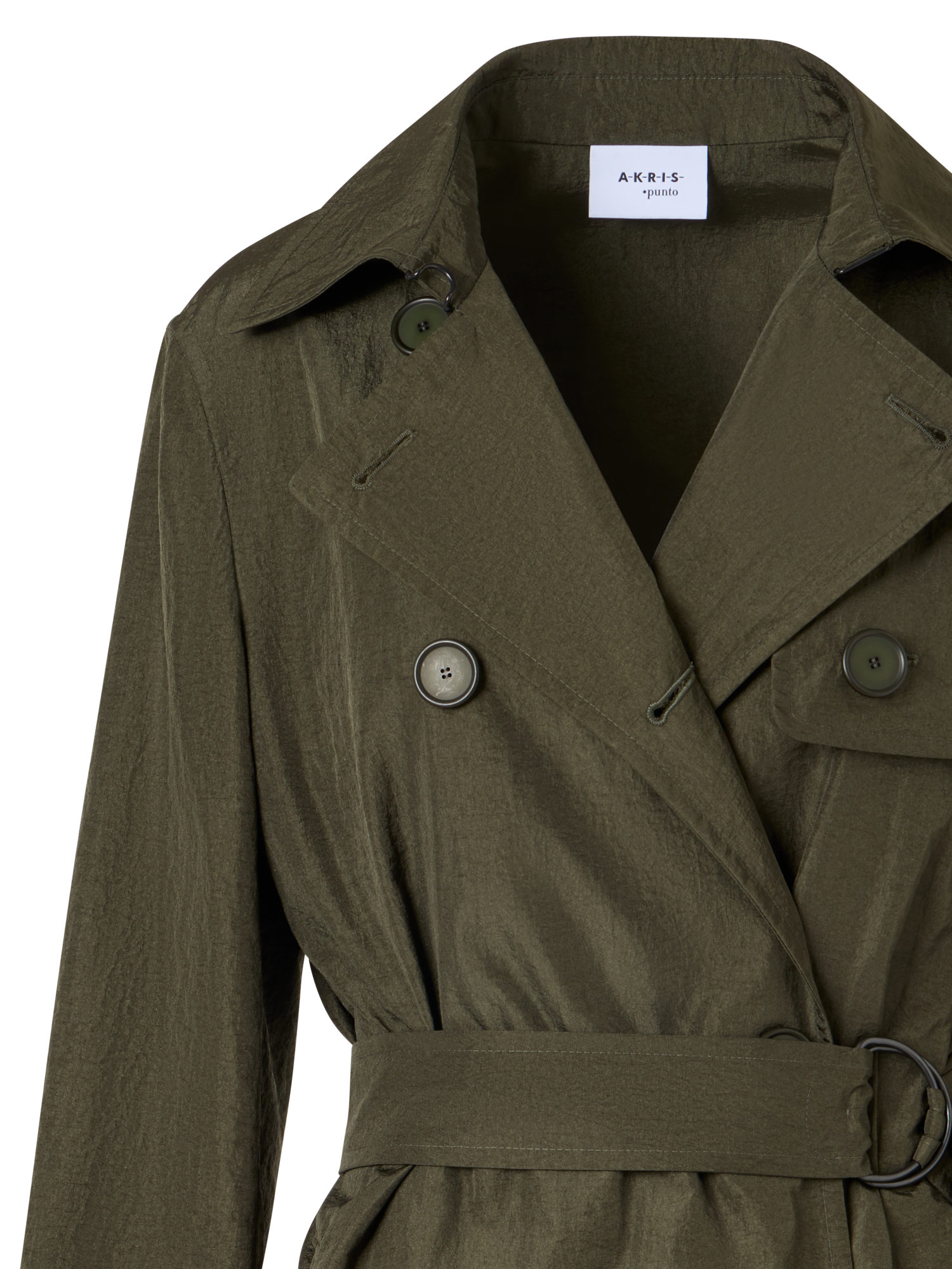 Designer Long-Sleeve Crinkled Parachute-Taffeta Long Trench Coat - green
