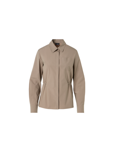 Designer Cotton Poplin Shirt with Waist Drawstring - beige