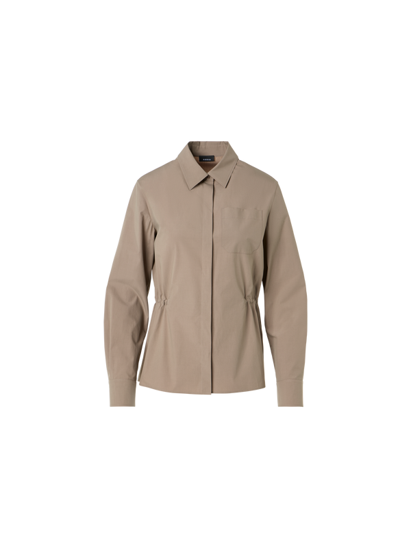 Designer Cotton Poplin Shirt with Waist Drawstring - beige
