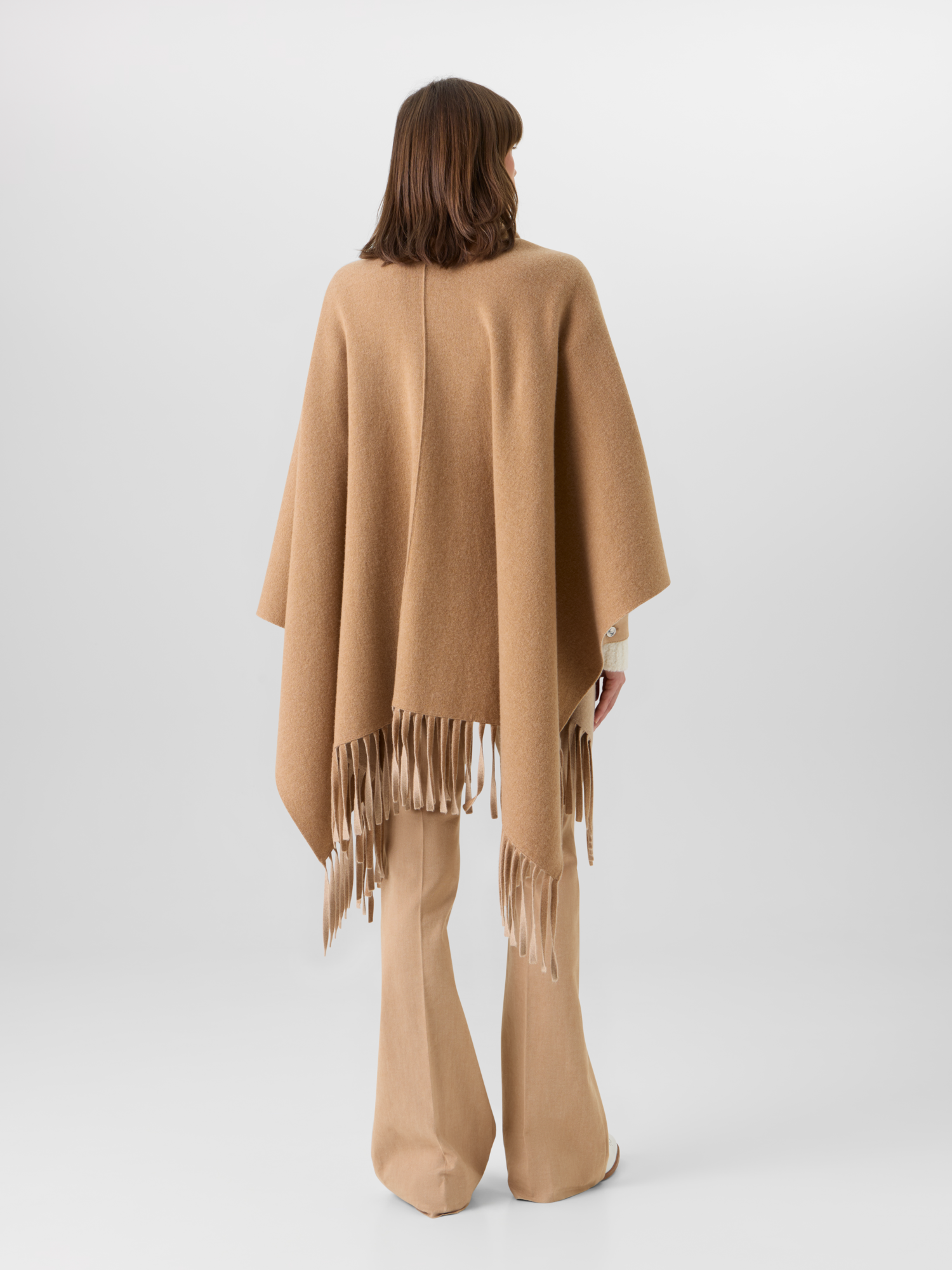 Designer Cashmere Double-Face Knit Cape - brown 