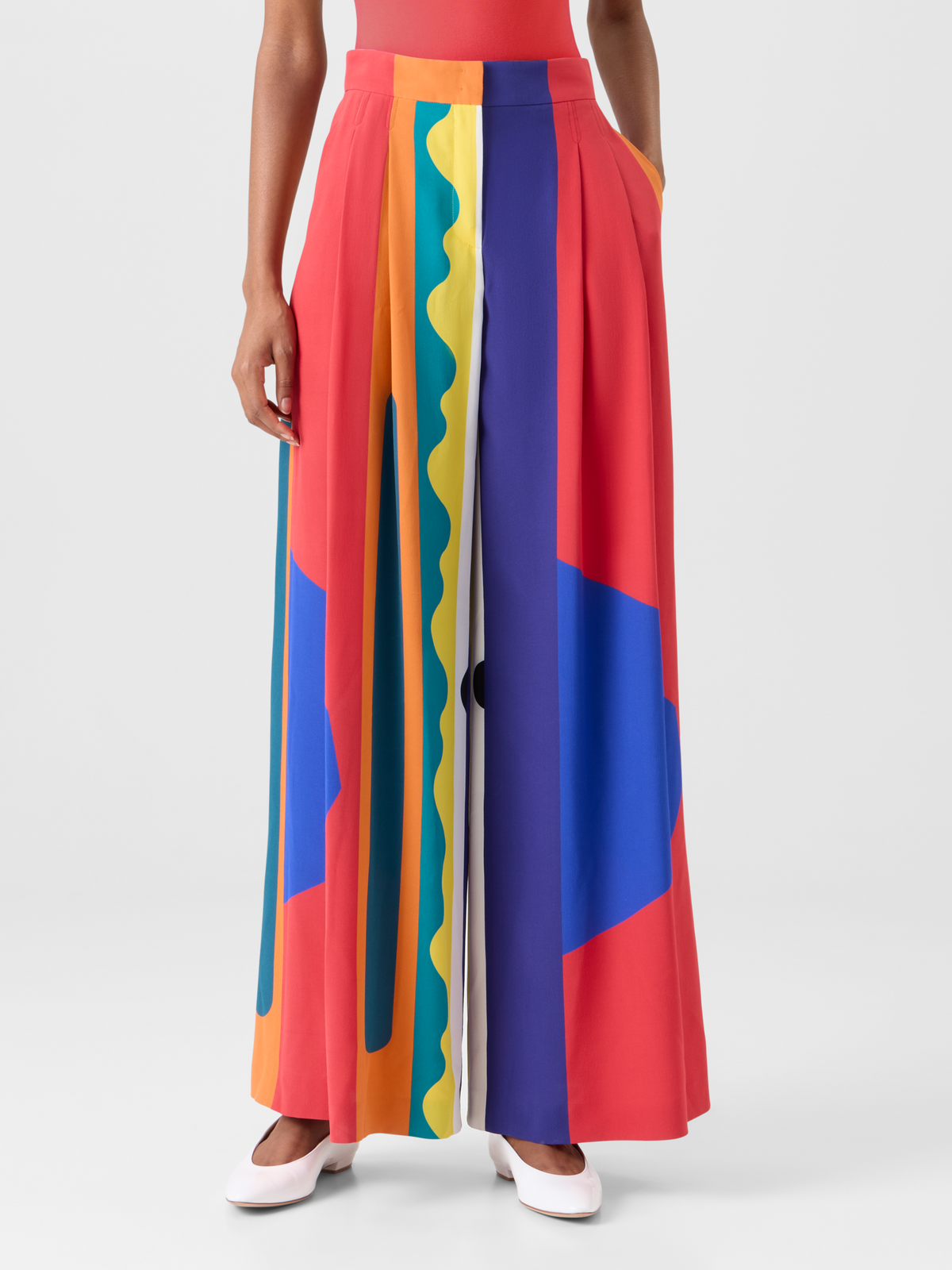 Designer Cassie Wide Silk Pants with Paravent Print - multicolor #editorial