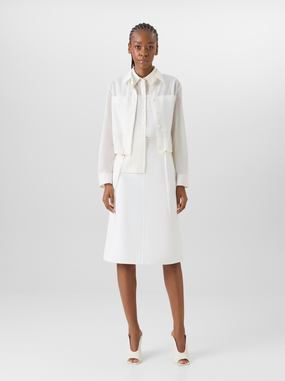 Designer Long-Sleeve Cotton Voile Blouson Shirt - ecru #editorial