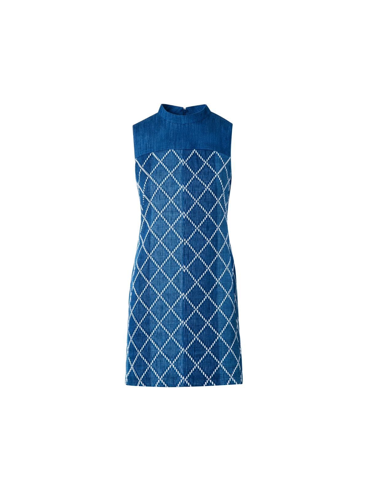 Designer Mini Cotton Sheath Dress with Diamond Jacquard - blue - multicolor