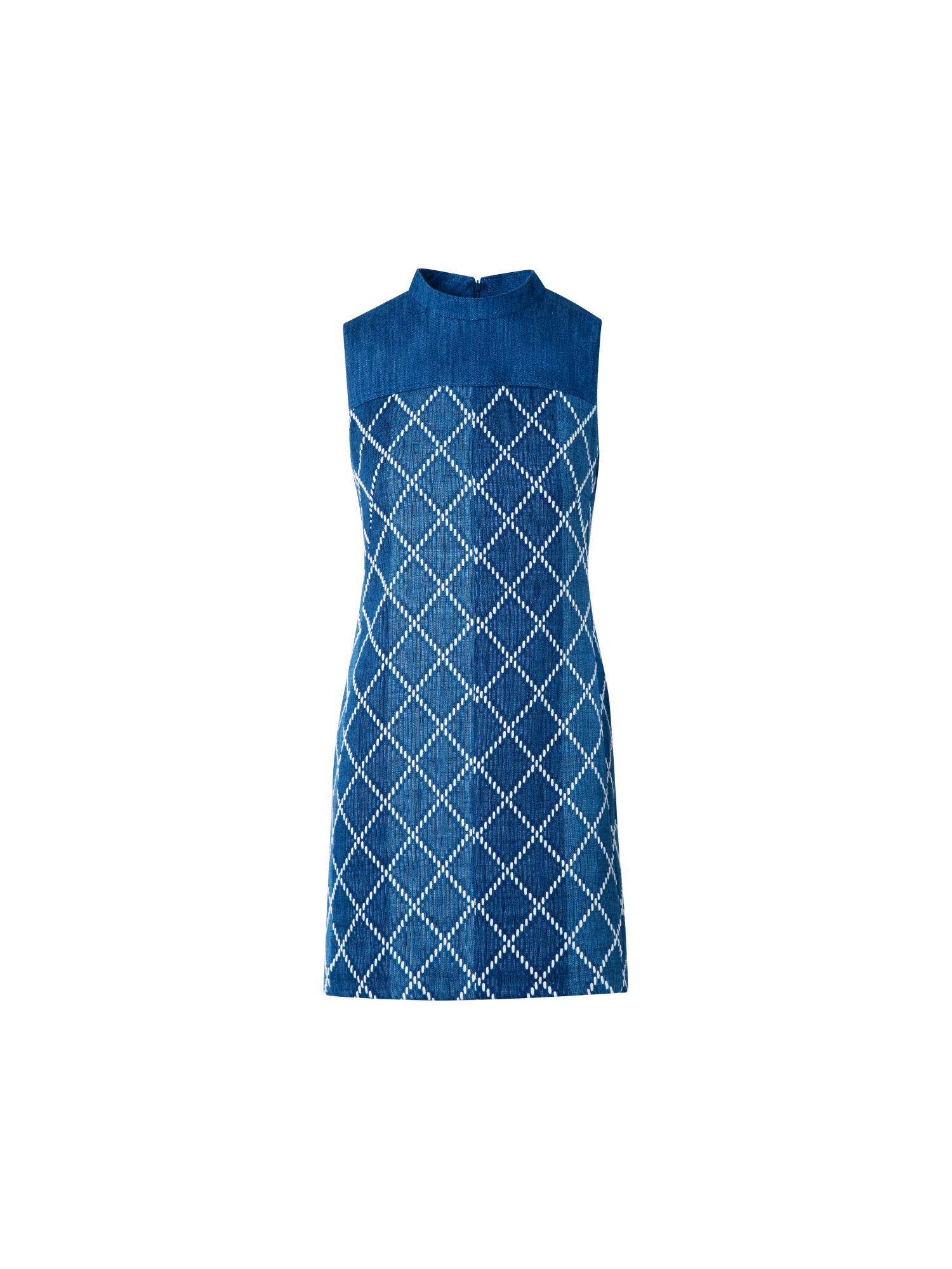 Designer Mini Cotton Sheath Dress with Diamond Jacquard - blue - multicolor