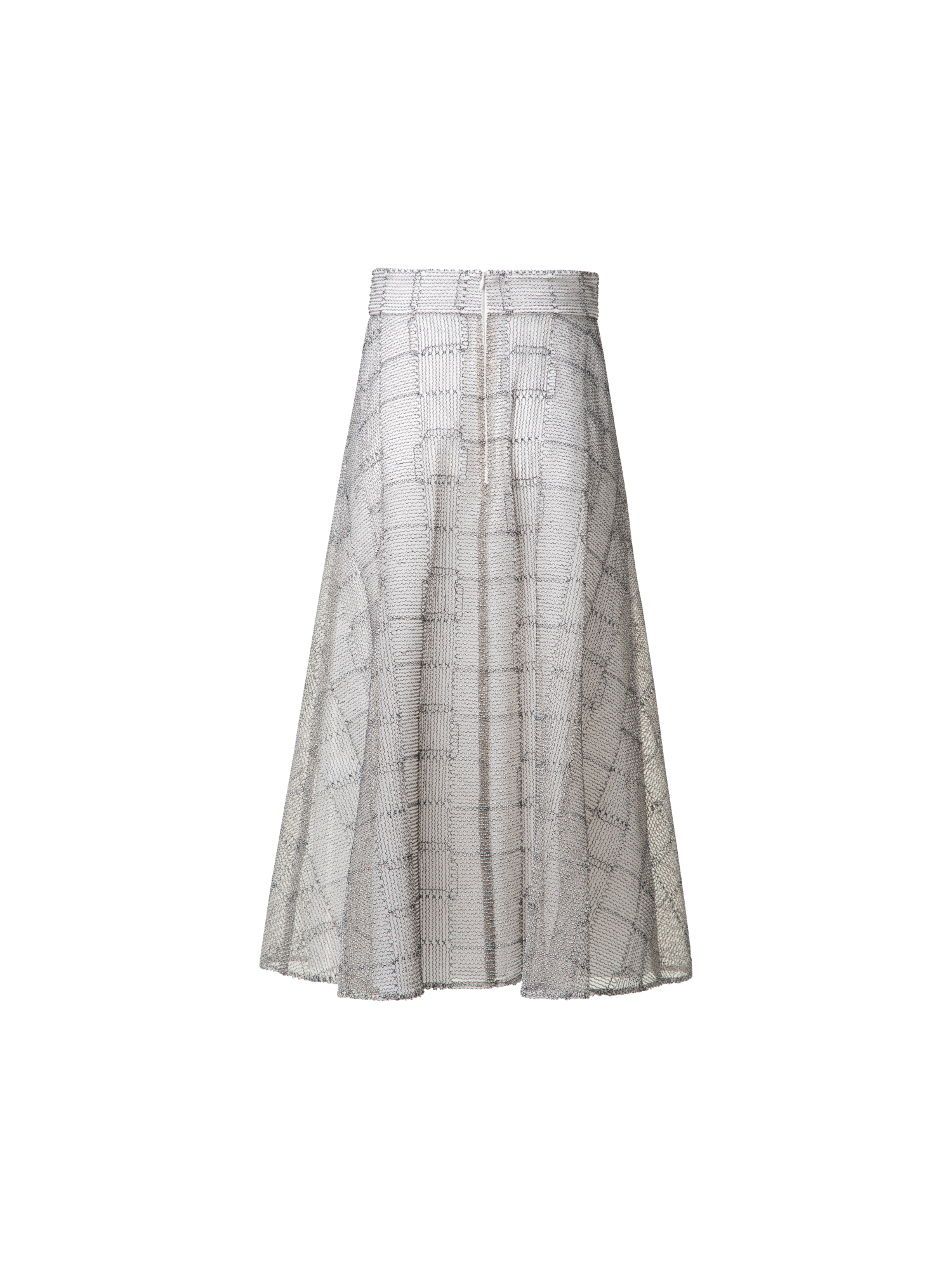 Designer A-Line Square on Tulle Embroidery Midi Skirt - multicolor - ecru - white