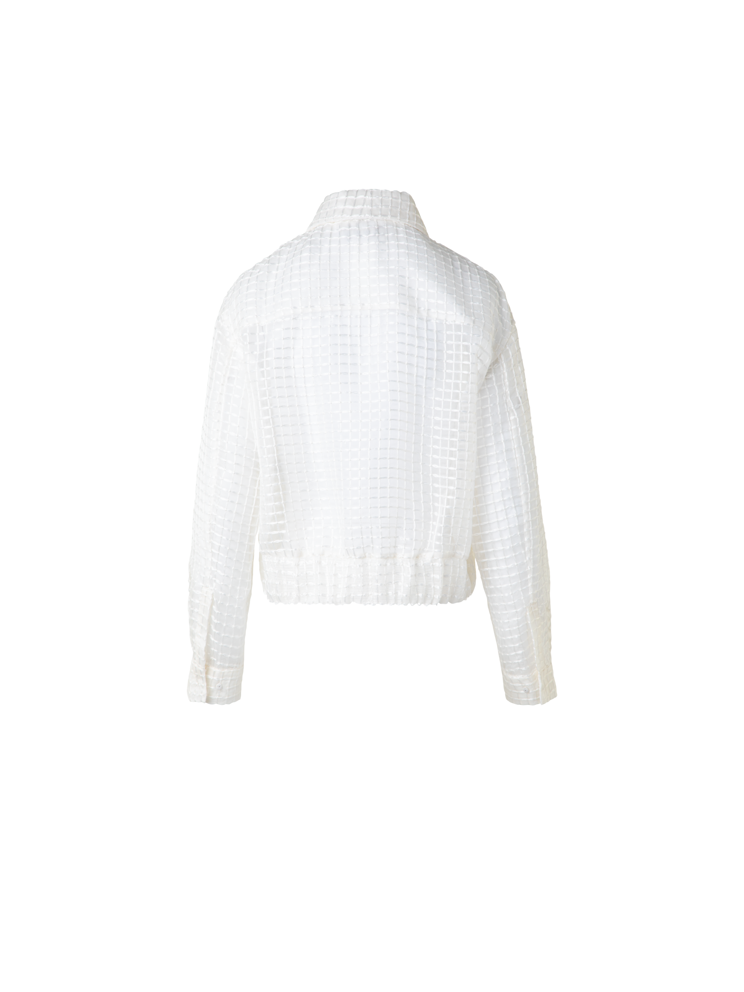 Designer Sheer Silk Blouson with Window Plaid Embroidery - ecru - white