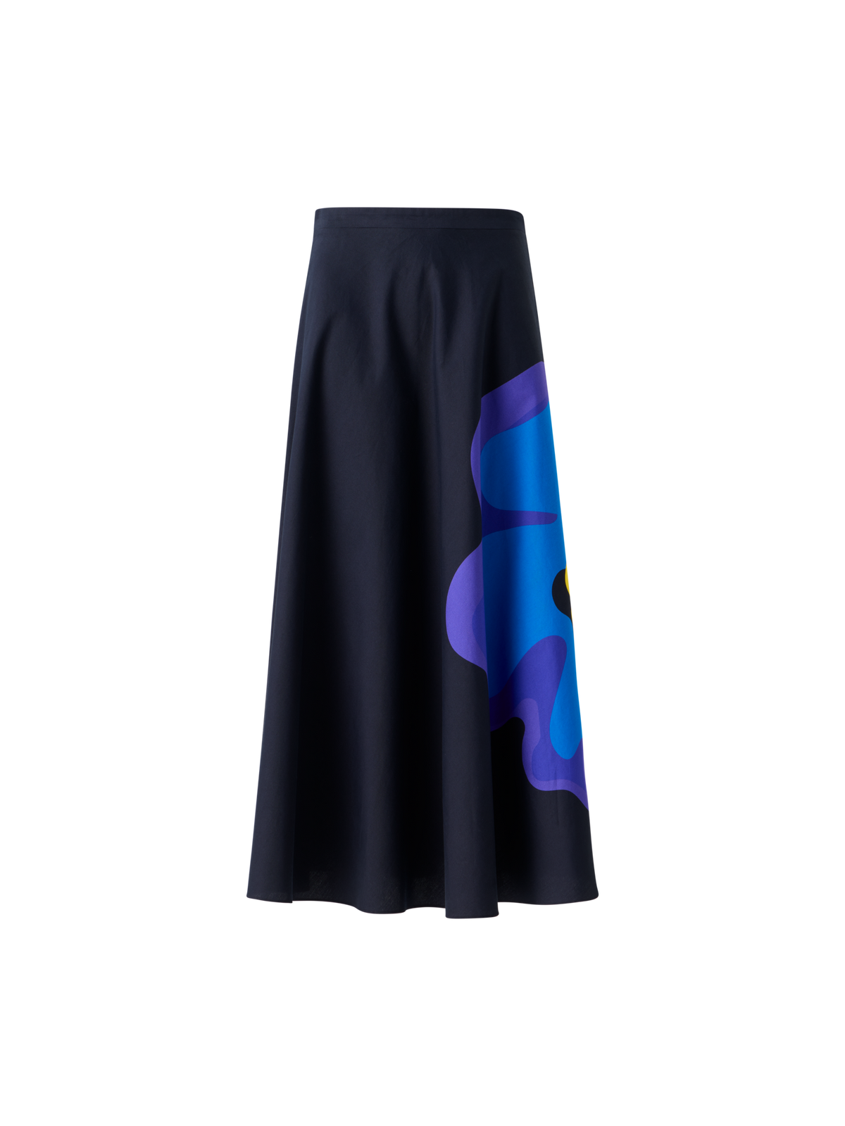 Designer XL Pop Dot Flower Print Midi Skirt - navy