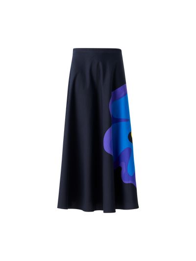 Designer XL Pop Dot Flower Print Midi Skirt - navy