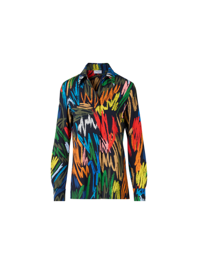 Designer Scribble Print Georgette Blouse - multicolor