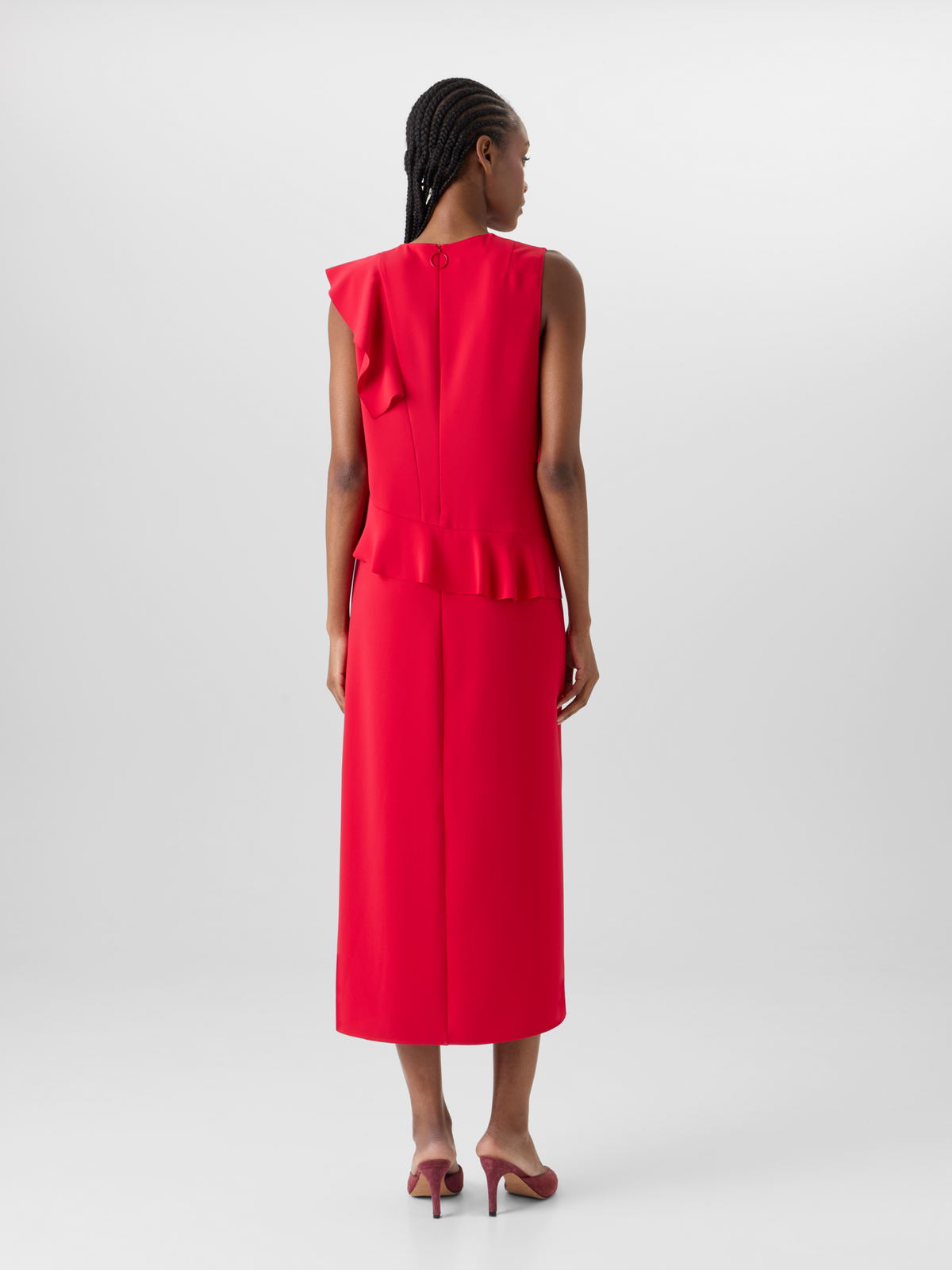 Designer Sleeveless Lasercut-Crêpe Tunic Dress - red #editorial