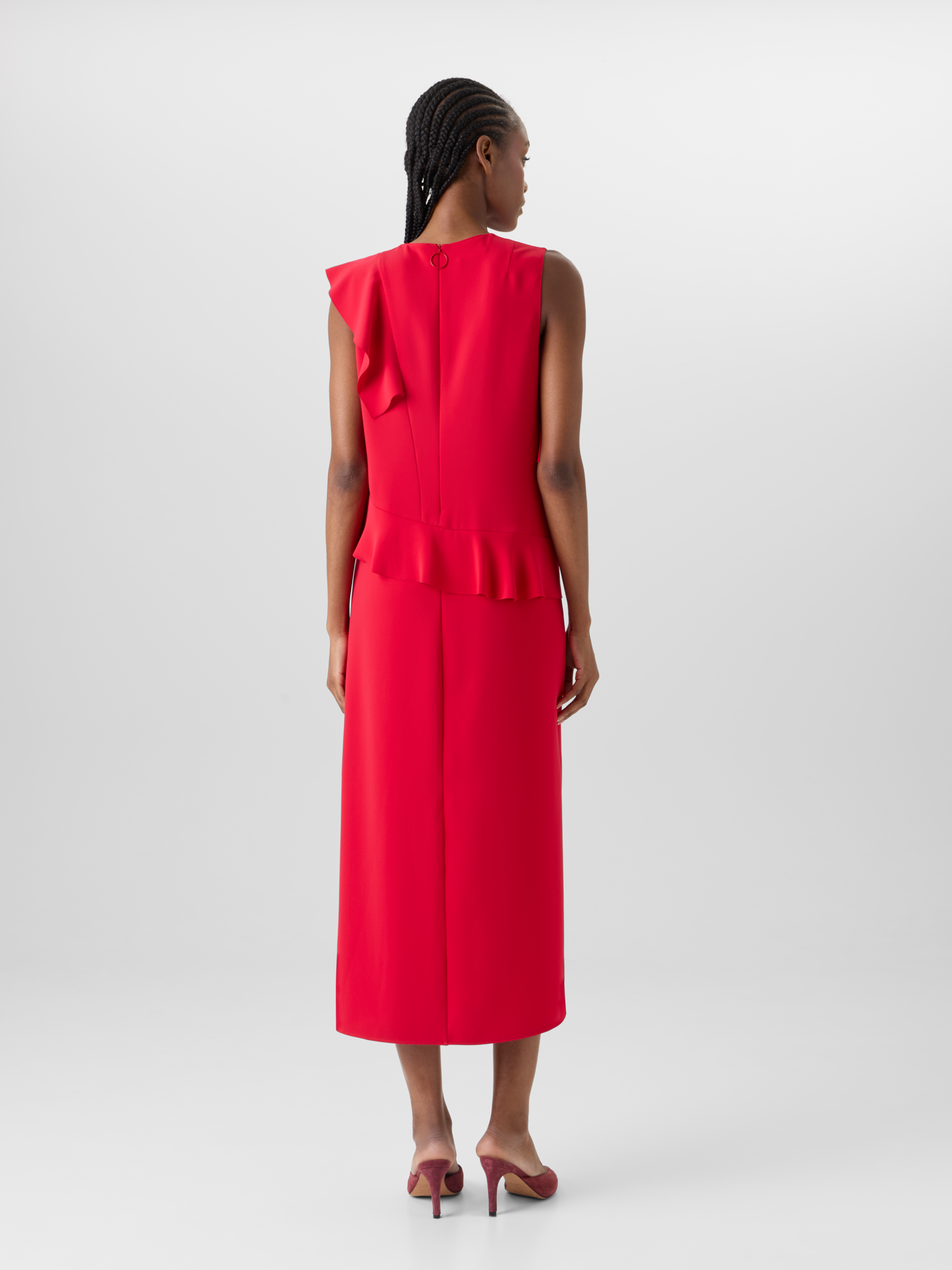 Designer Sleeveless Lasercut-Crêpe Tunic Dress - red 
