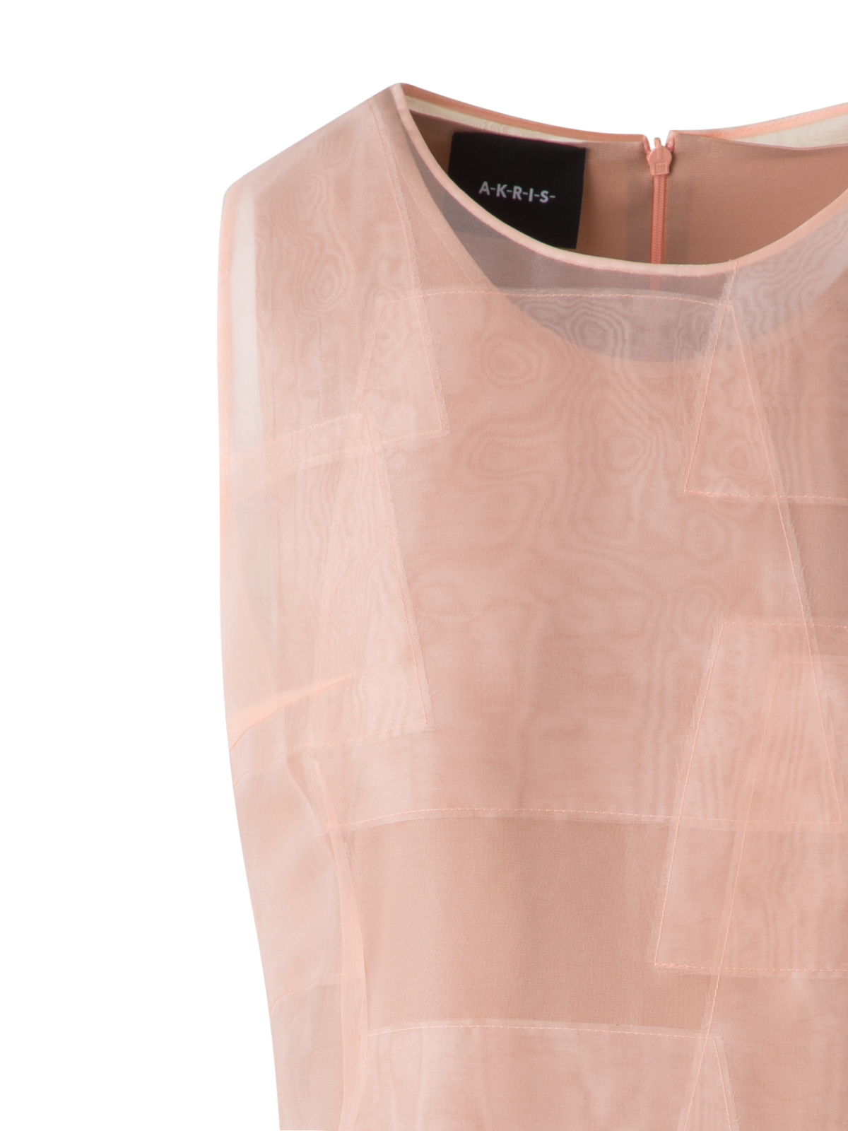 Designer Sheath Dress in Sheer Trapezoid Organza Layers - pastel - orange