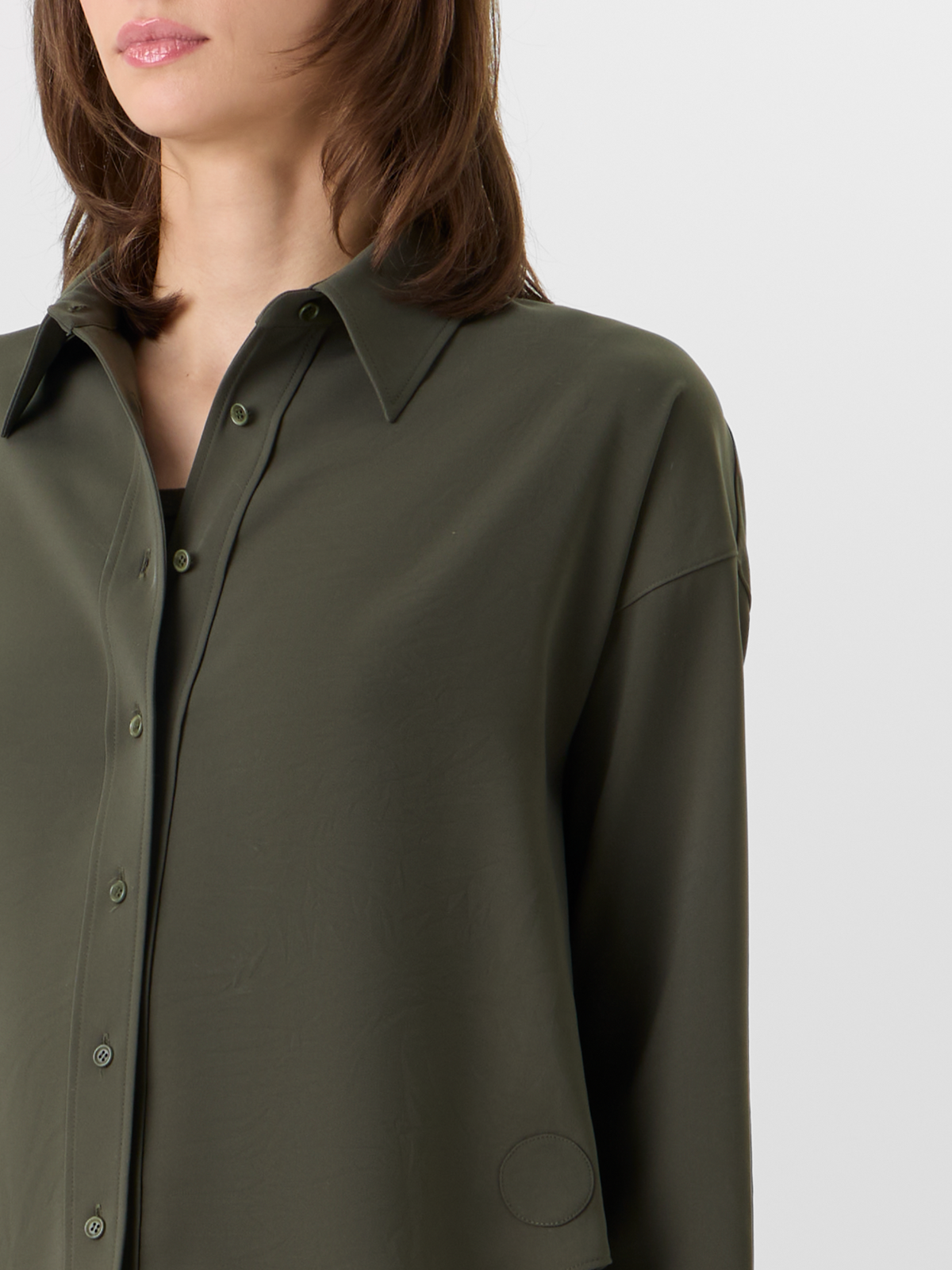 Designer Long-Sleeve Lasercut-Crêpe Blouse - green #editorial