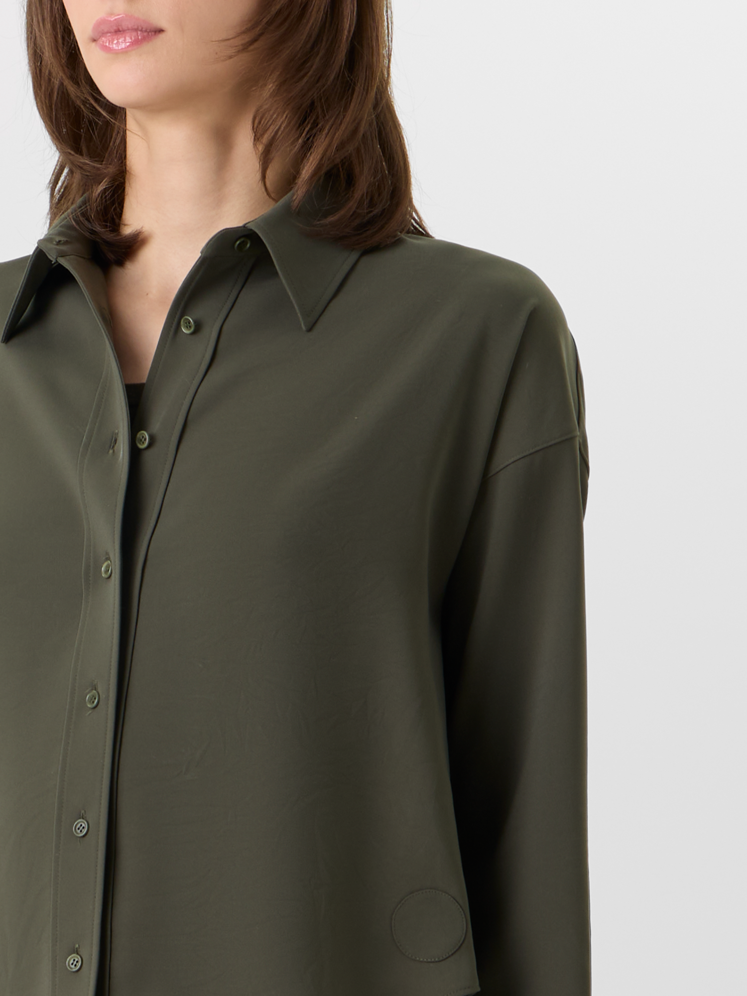 Designer Long-Sleeve Lasercut-Crêpe Blouse - green 