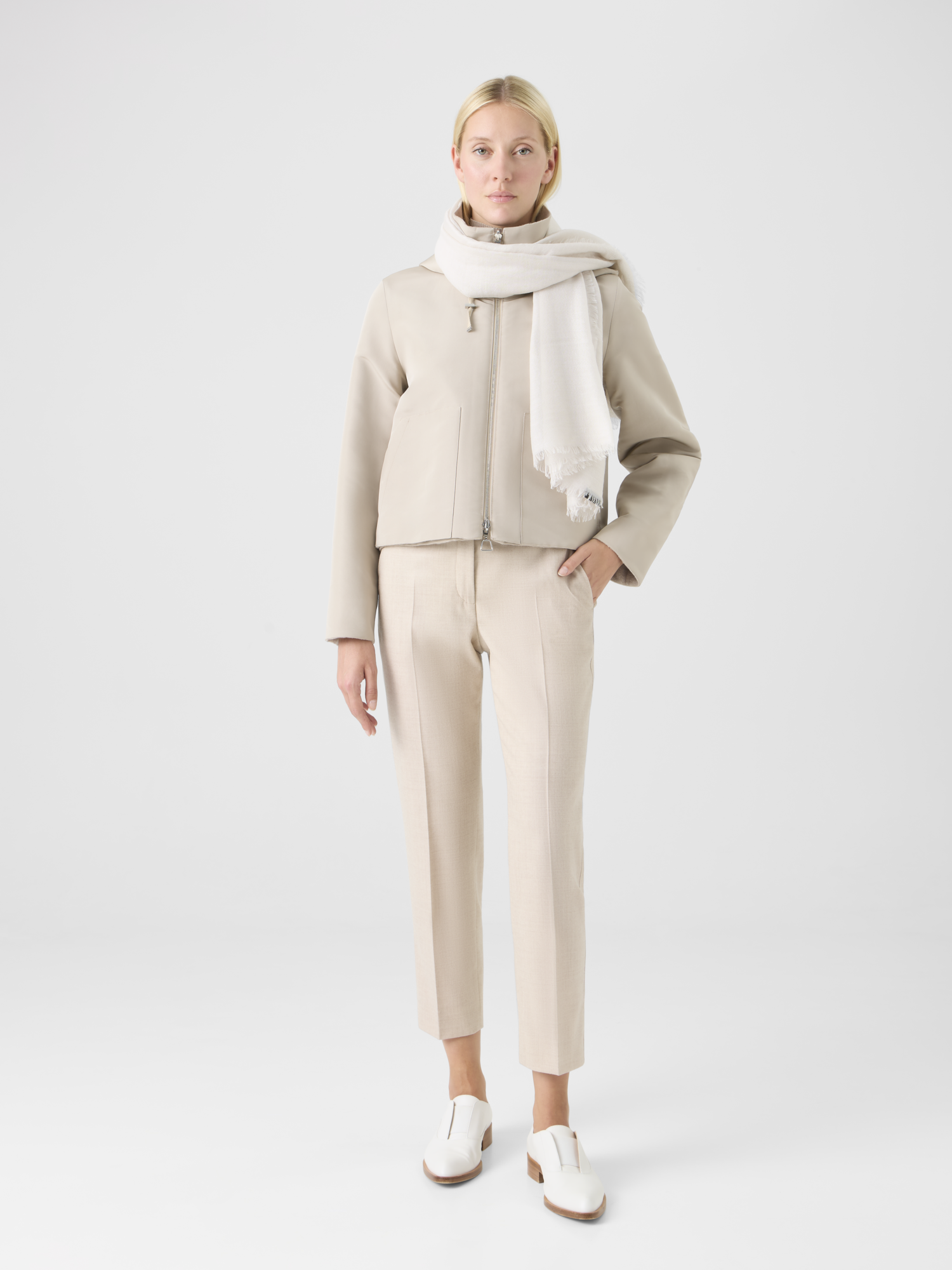 Designer Cashmere Silk Scarf with Lurex Frame - ecru 