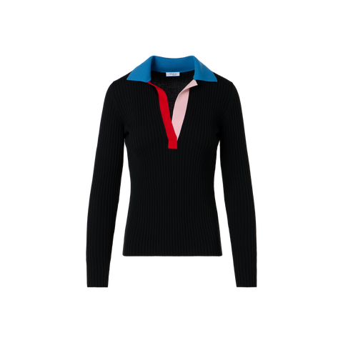 Ribbed Merino Wool Polo Sweater