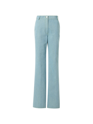 Designer Celia Mid-Rise Pinstripe Bootcut Denim Pants - blue