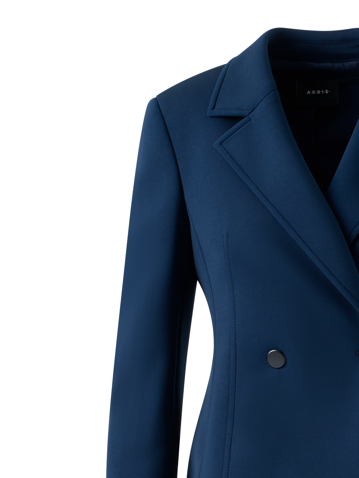 Designer Fitted Double-Breasted Techno Neoprene Jacket - neutral - navy - blue