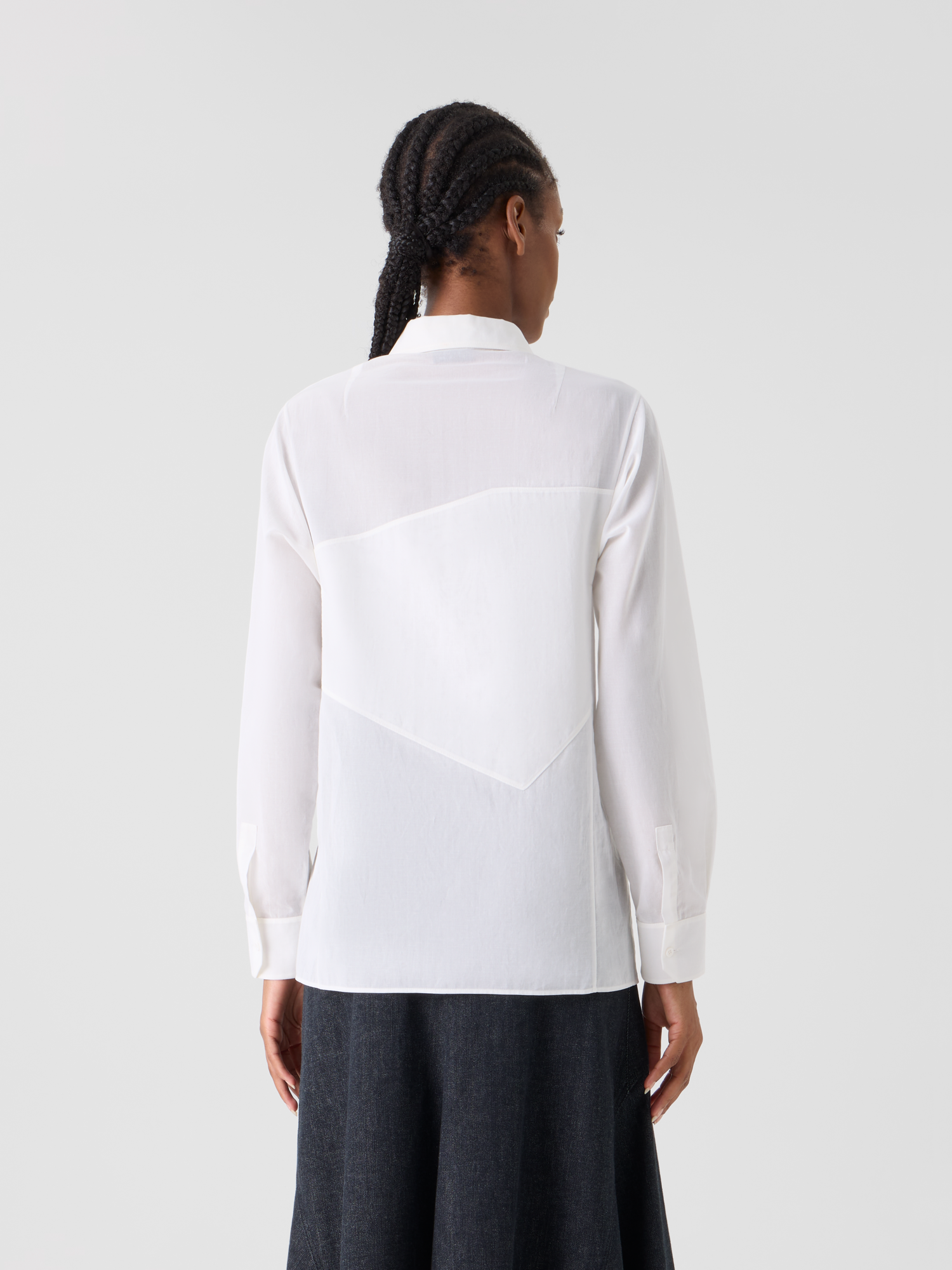 Designer Cotton Blouse with Polygon Inset - white