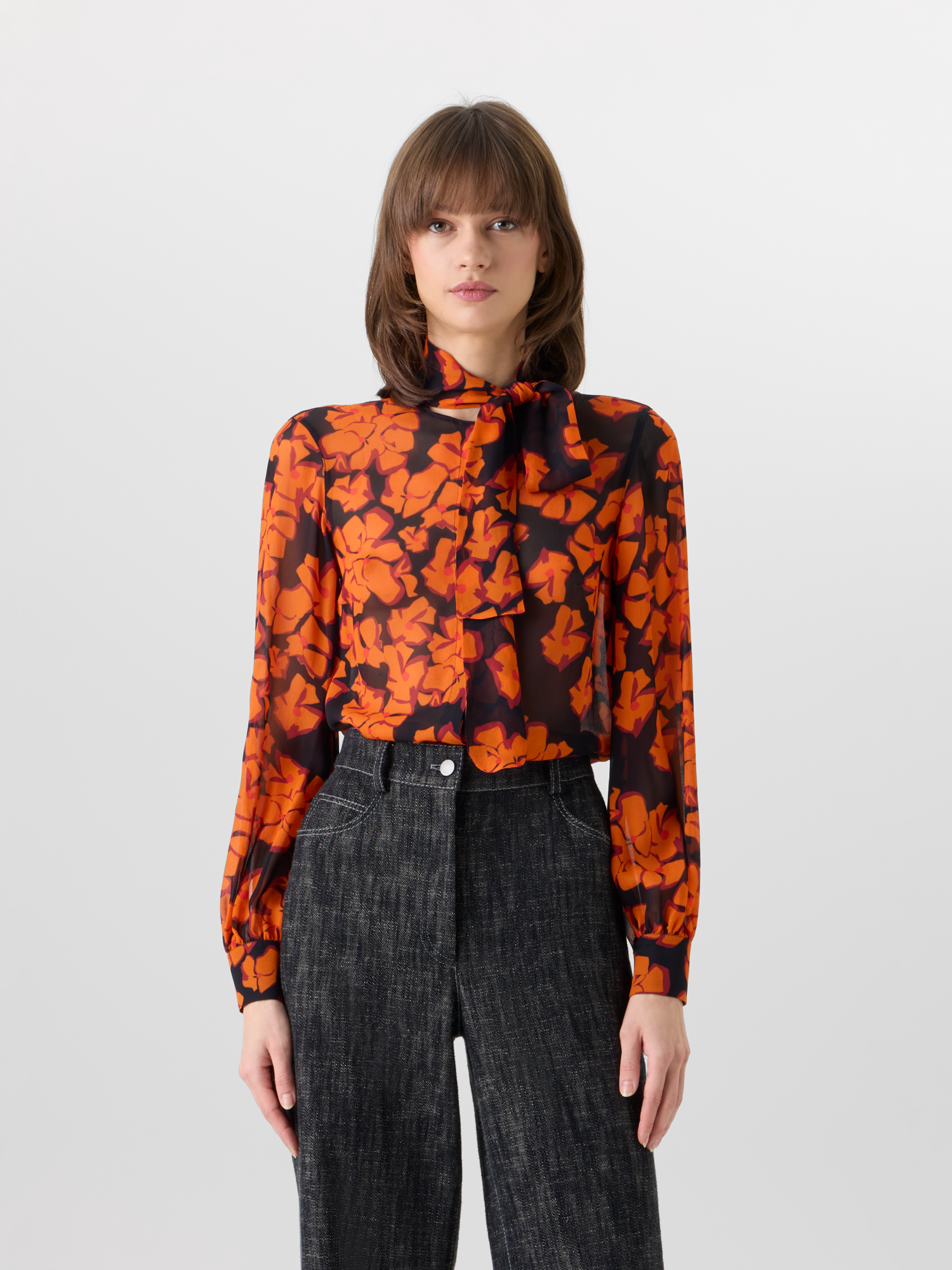 Designer Long-Sleeve Papercut Flower Blouse - multicolor 