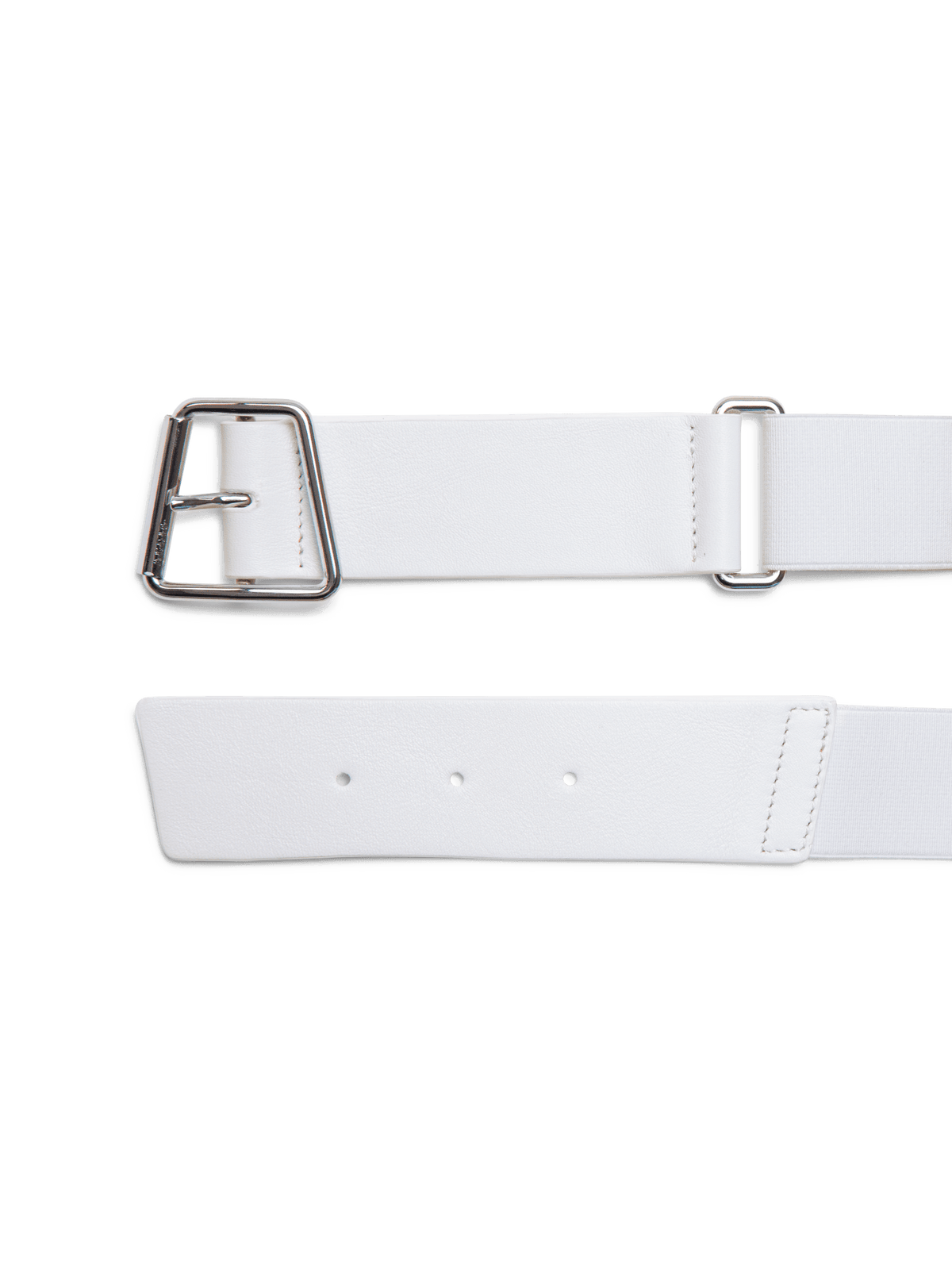 Designer Leather and Elastic Belt with Trapezoid Buckle - white