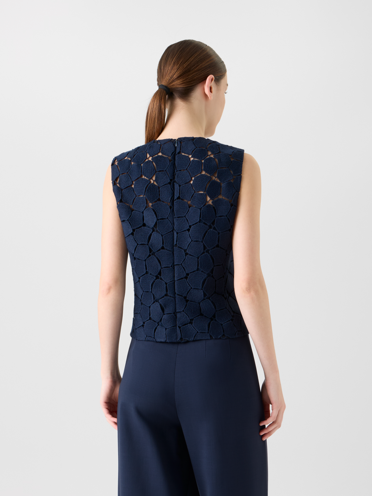 Designer Sleeveless Top with Lapis Lazuli Embroidery - neutral - navy - blue #editorial