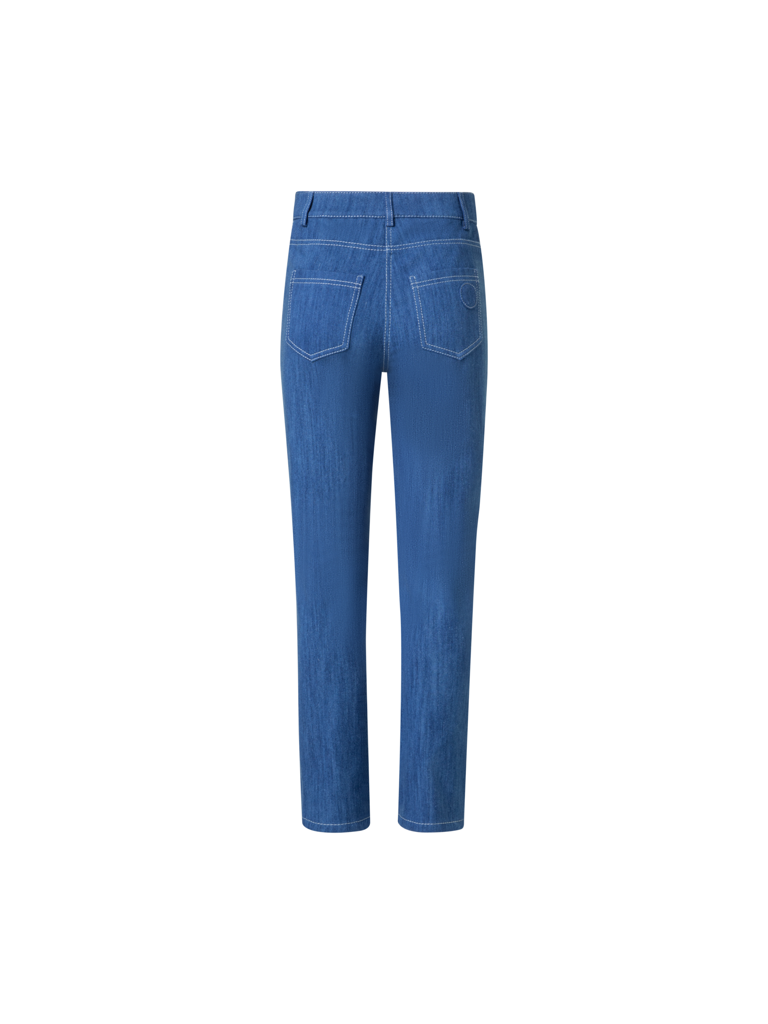 Designer Cropped Straight Cotton Denim Stretch Pants - blue