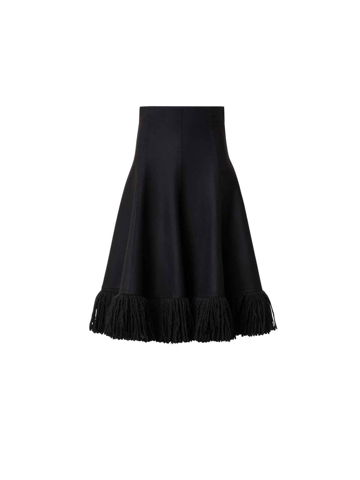 Designer Taglio Vivo Midi Skirt with Fringes - black